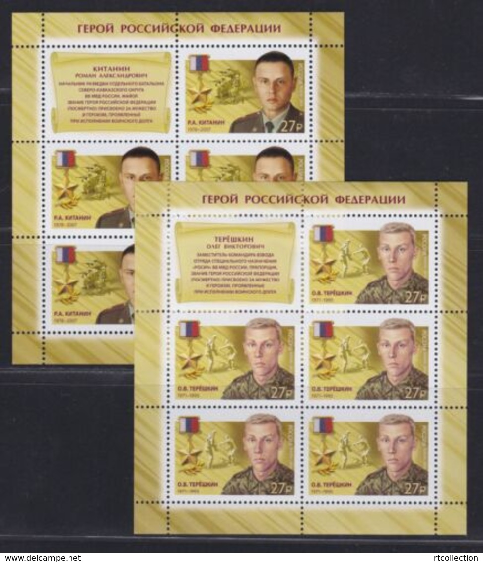 Russia 2019 - 2 Sheets Heroes Russian Federation Military Famous People Award Medal History Militaria Stamps MNH - Militaria