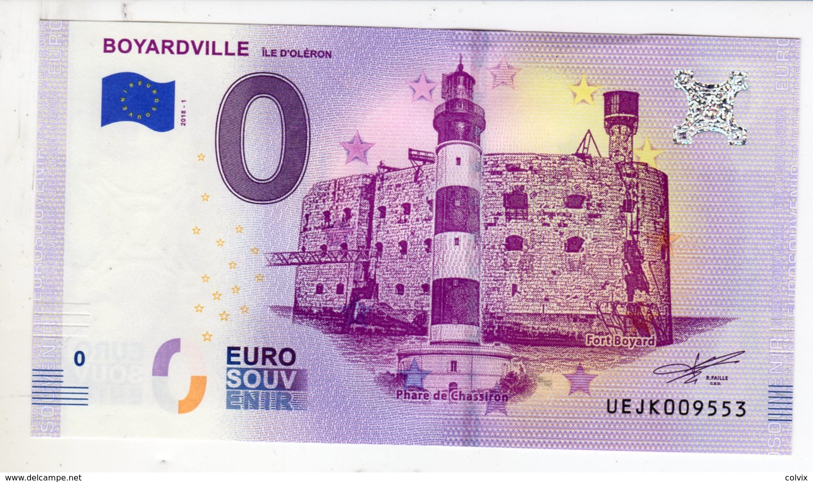 2018-1 BILLET TOURISTIQUE FRANCE 0 EURO SOUVENIR N°UEJK009553 BOYARDVILLE - Essais Privés / Non-officiels