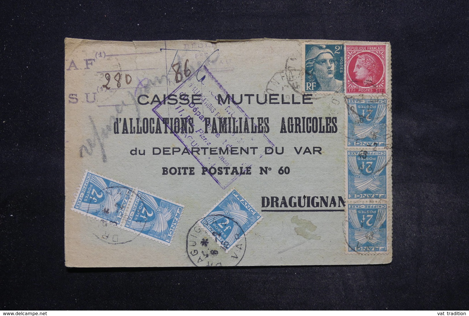 FRANCE - Taxes De Draguignan Sur Carte Des Caisses Mutuelles En 1946 - L 27123 - 1859-1959 Lettres & Documents