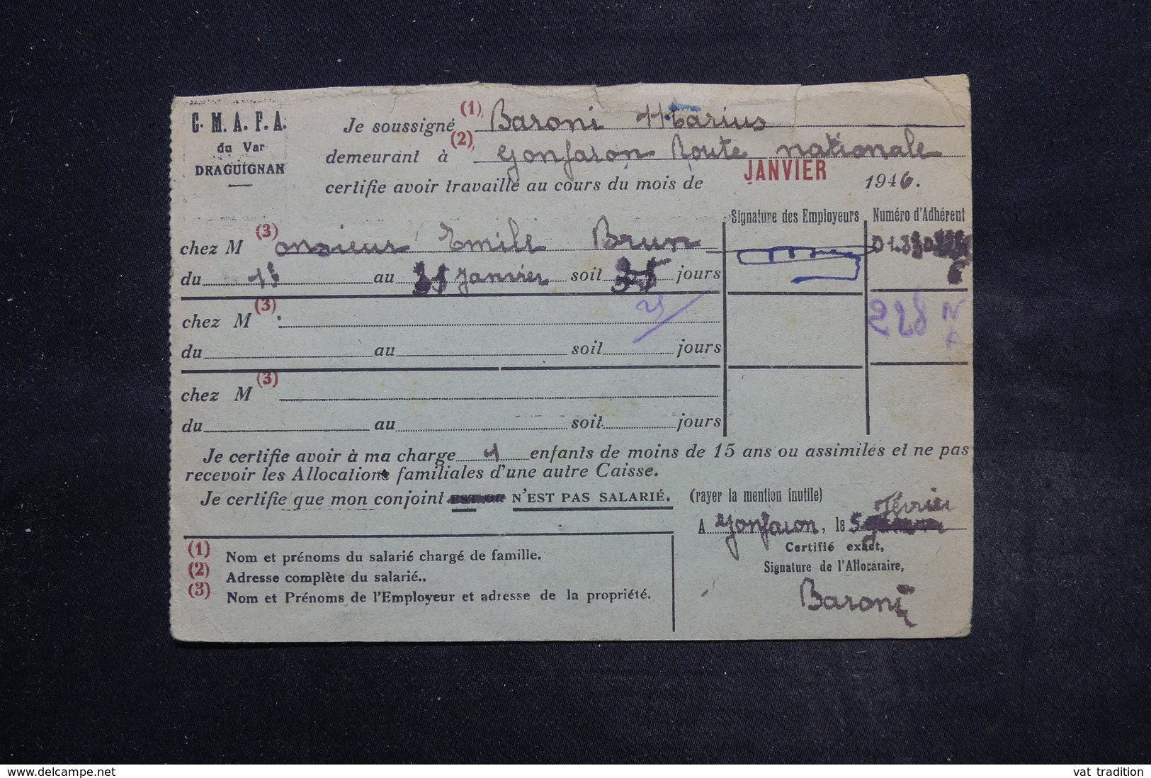 FRANCE - Taxes De Draguignan Sur Carte Des Caisses Mutuelles En 1946 - L 27123 - 1859-1959 Lettres & Documents