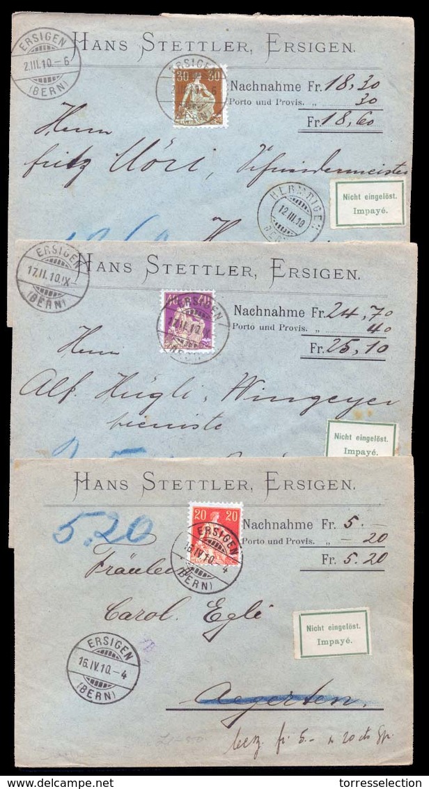 Switzerland - XX. 1910 (2 March). Ersigen - Hernigen. Reg Env With 20c, 25c And 30c. Lovely Usages. - Other & Unclassified