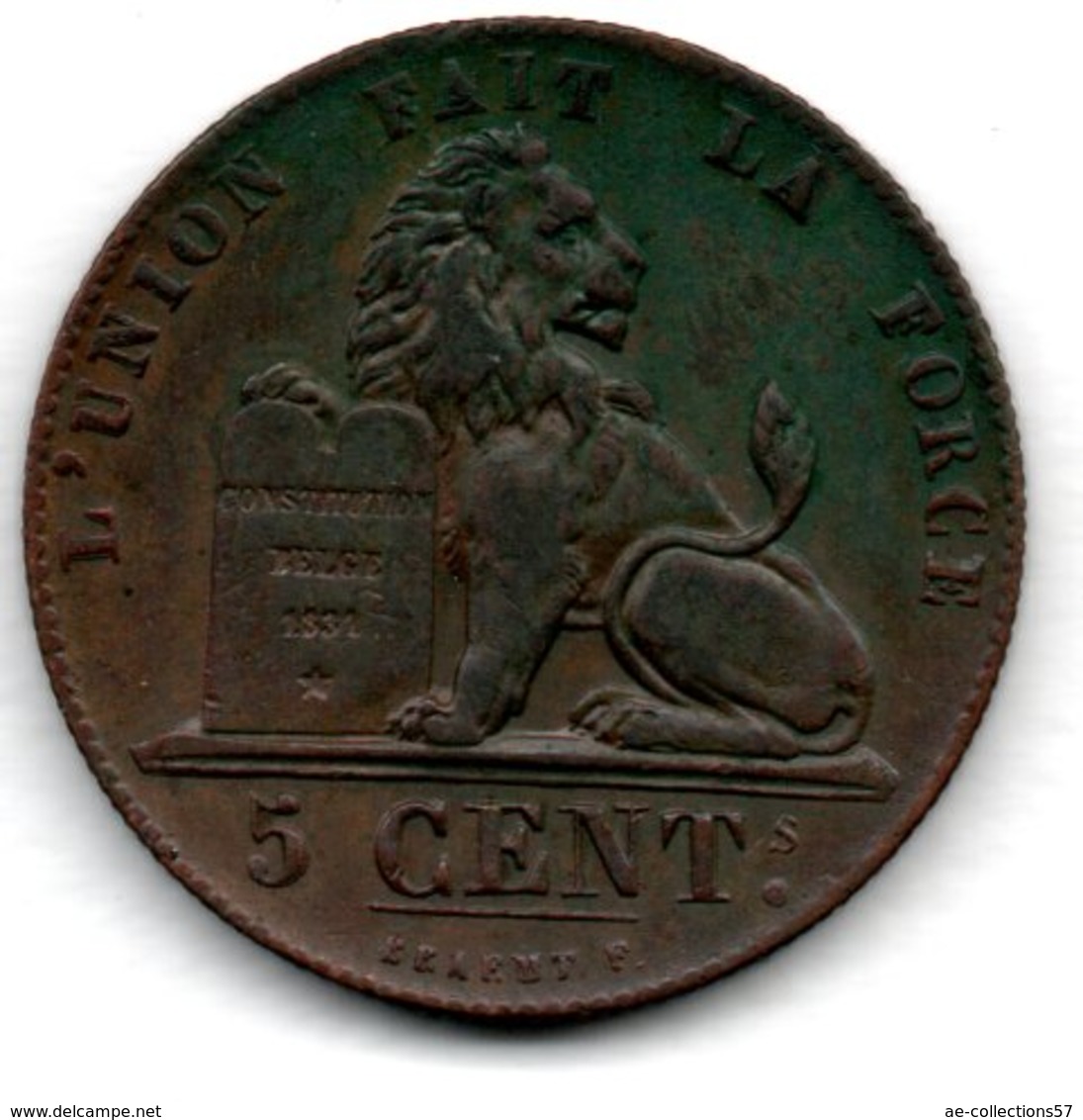 Belgique  -  5 Centimes 1852  -  Km # 5.1  -  état  TTB+ - 5 Centimes