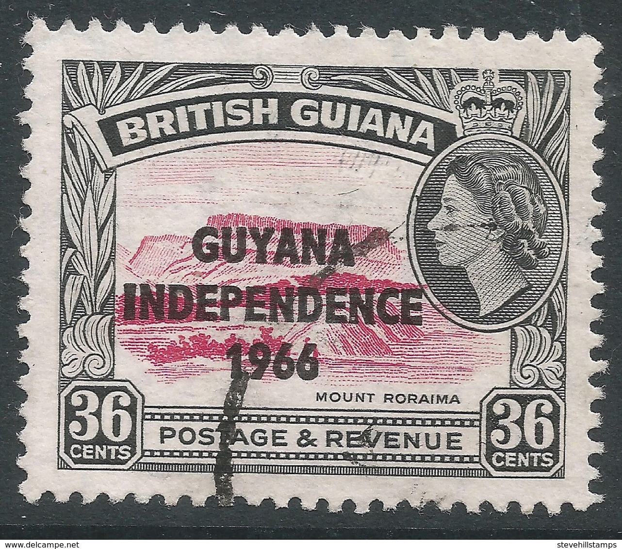 Guyana. 1966 Independence O/P. 36c Used. Upright Block CA W/M SG 393 - Guyana (1966-...)