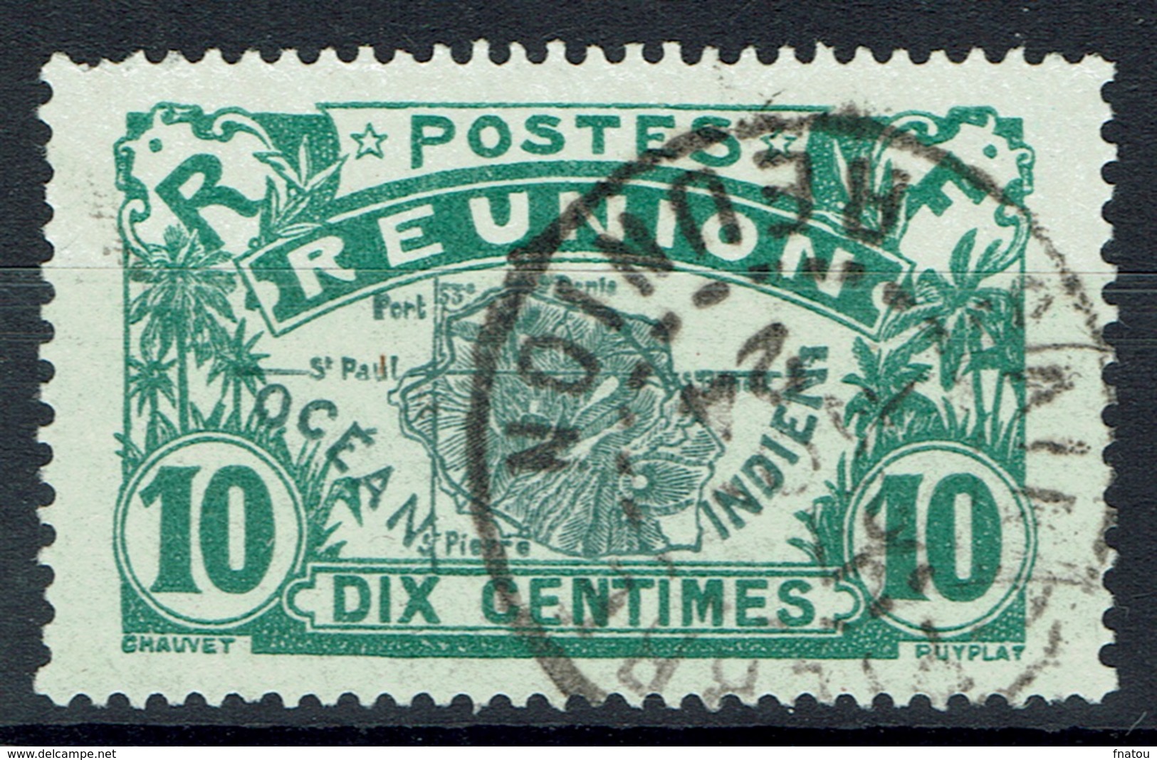 Réunion Island, Map Of The Island, 10c., Green, 1922, VFU  Nice Postmark - Used Stamps