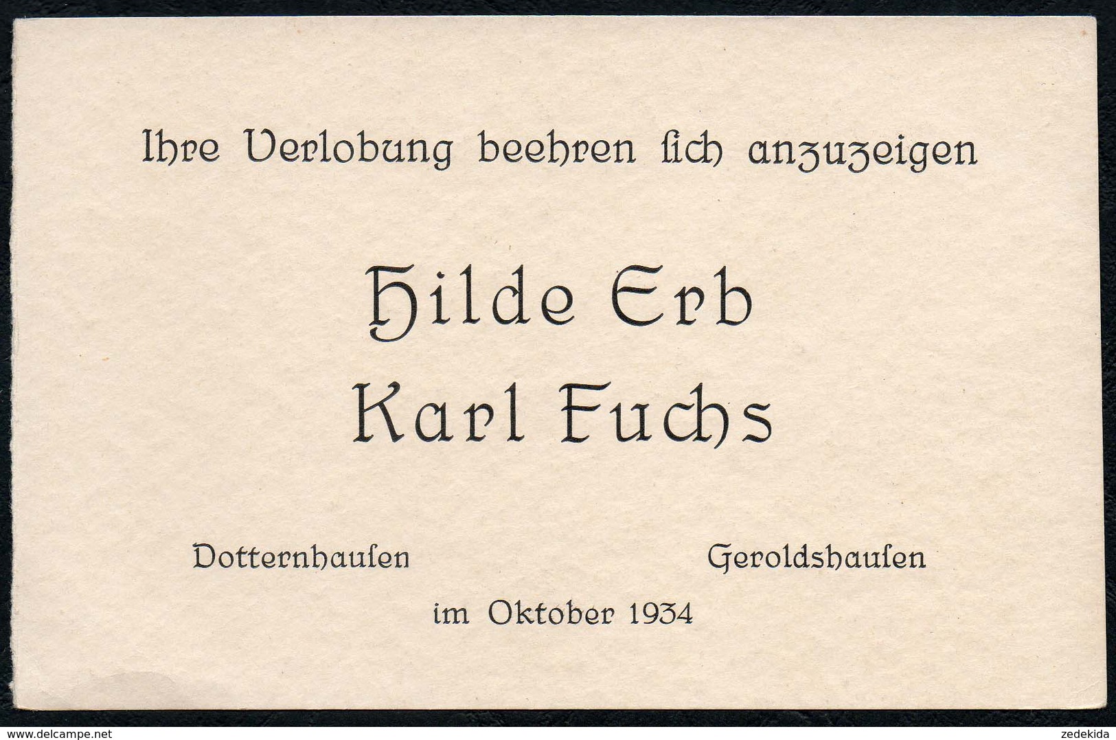 C4179 - Dotternhausen Geroldshausen - Hilde Erb Karl Fuchs Visitenkarte - Visitenkarten