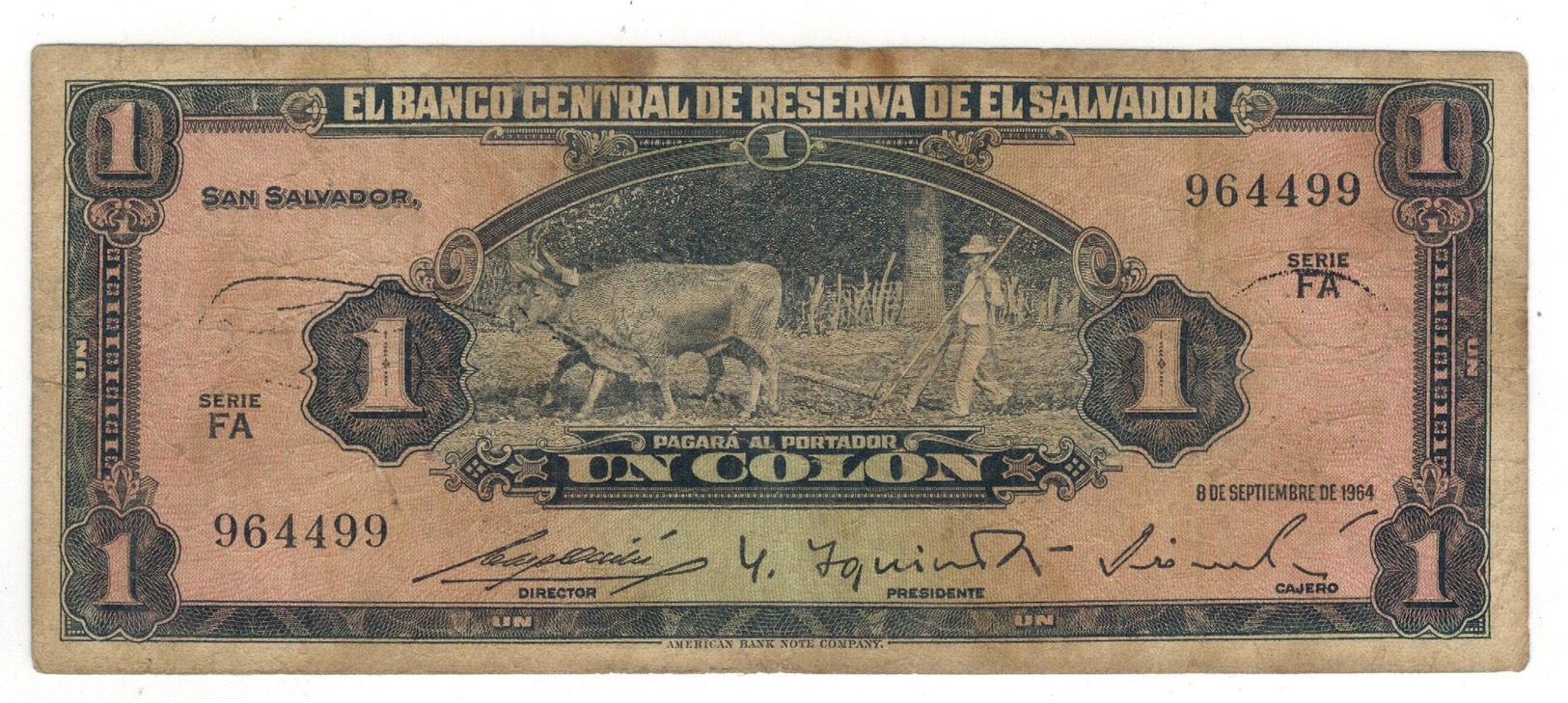 El Salvador 1 Colon 1964, F. Rare - El Salvador