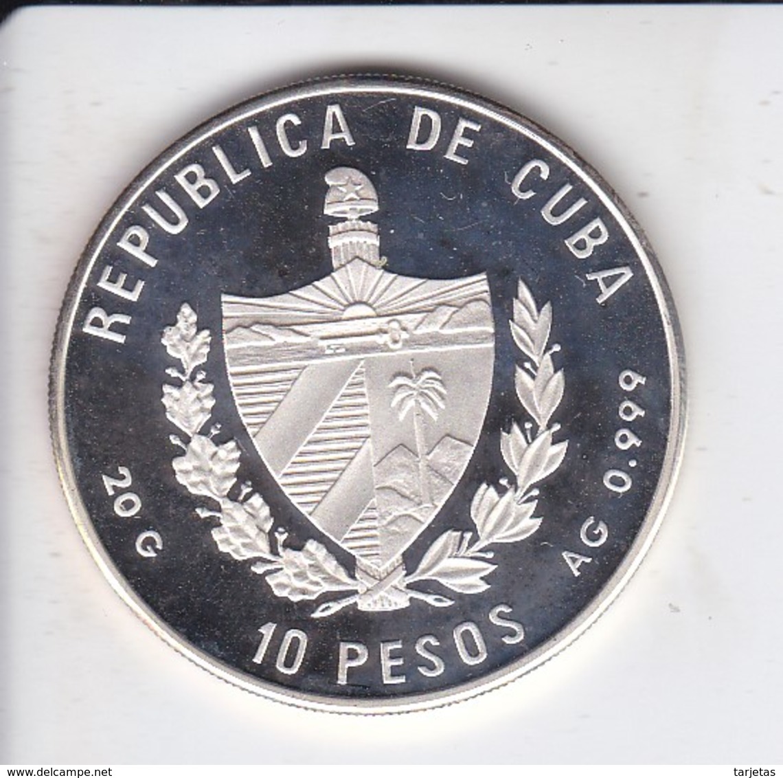 MONEDA DE PLATA DE CUBA DE 10 PESOS AÑO 1990 ARRIBO A CUBA (SILVER-ARGENT) BARCO-SHIP - Cuba