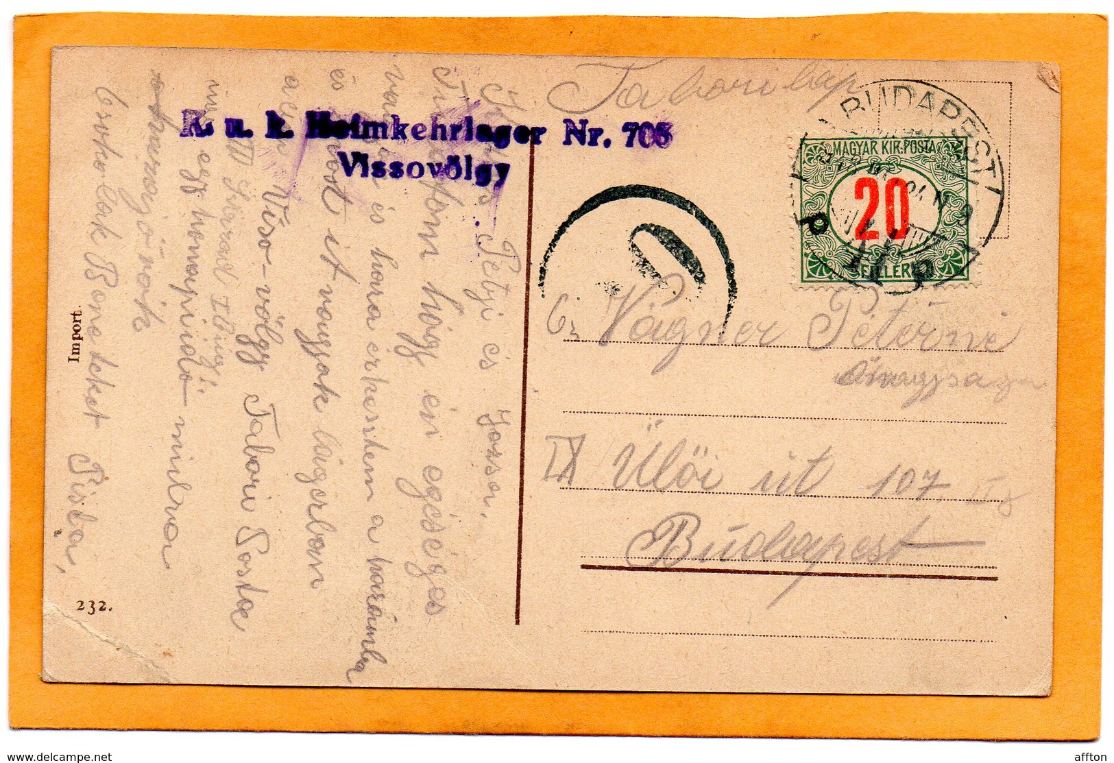 Hungary WW1 Postcard Mailed Postage Due - Covers & Documents