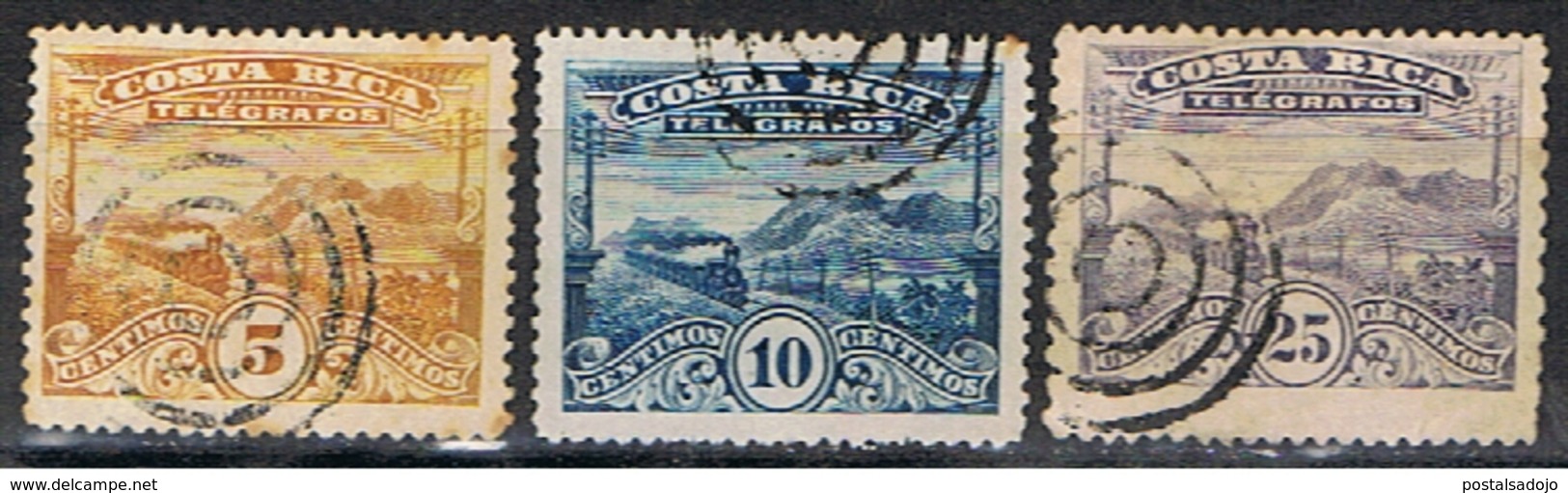 (COS 41) COSTA RICA //  YVERT 5, 6, 7 POSTE TÉLÉGRAPHE //  1907 - Costa Rica