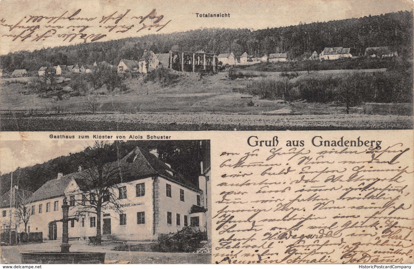 GNADENBERG GERMANY-TOTALNSICHT-GASTHAUS Zum KLOSTAR Von ALOIS SCHUSTER-1925 POSTMARK POSTCARD 39984 - Schlesien