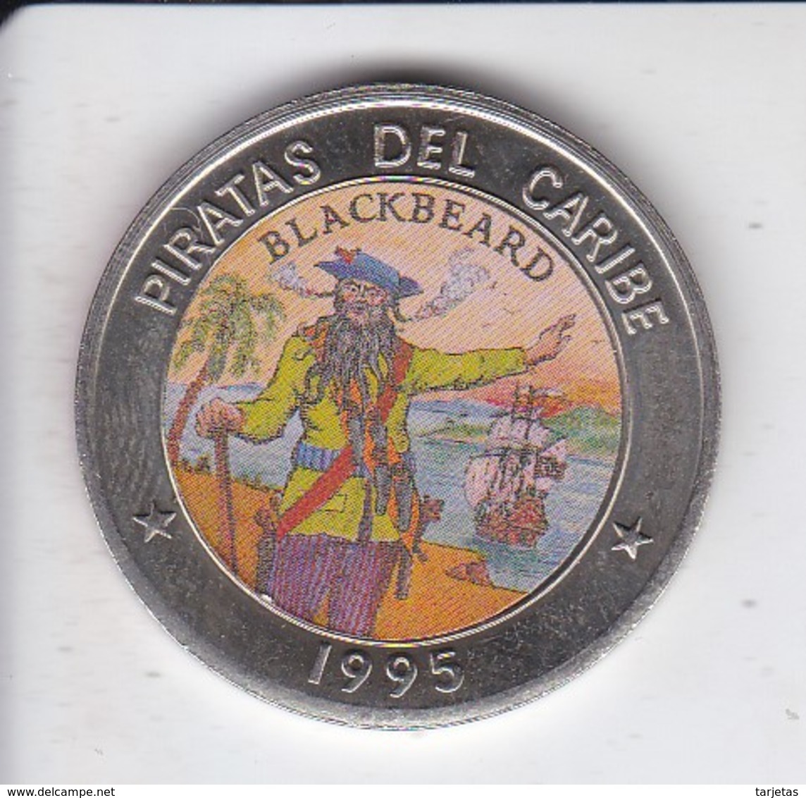 MONEDA DE CUBA DE 1 PESO DEL AÑO 1995 DE PIRATAS DEL CARIBE - BLACKBEARD - Cuba