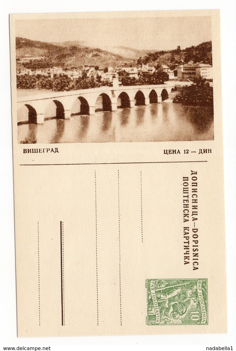 1956, YUGOSLAVIA,, VISEGRAD, BRIDGE, BOSNIA, 10 DINARA GREEN, ILLUSTRATED STATIONERY CARD, MINT - Postal Stationery