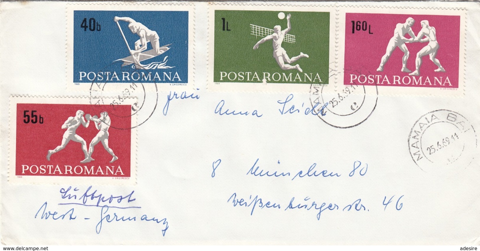RUMÄNIEN 1969 - 4 Sondermarken Auf Brief Gel.v. Mamaia N. München - Briefe U. Dokumente
