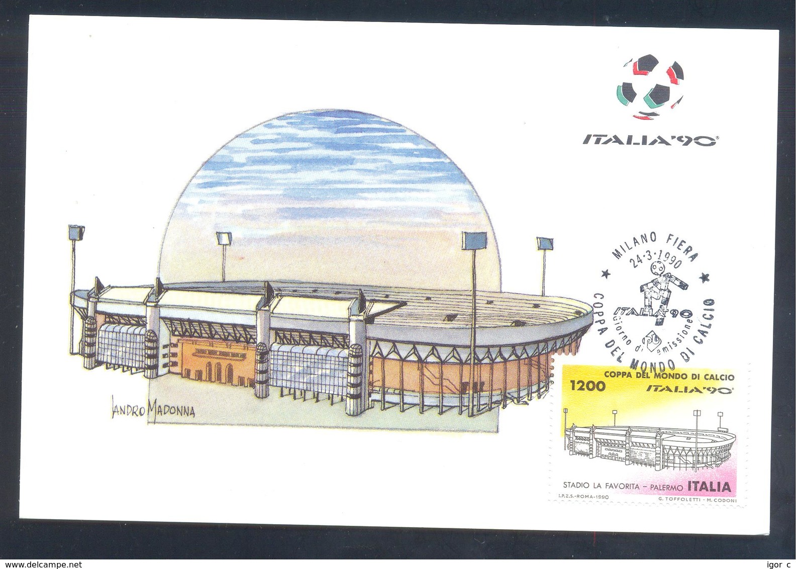 Italy 1990 Maximum Card: Football Fussball Soccer Calcio: Fifa World Cup Italia; Stadium Stadio La Favorita Palermo - 1990 – Italia