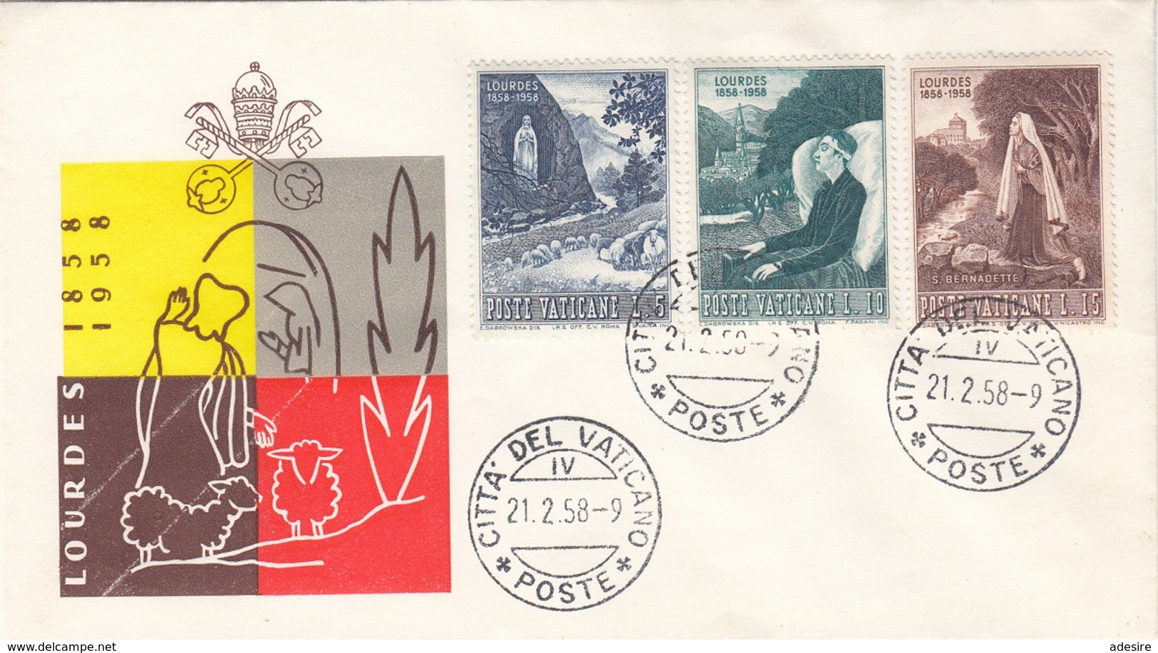 VATICAN 1958 - 3 Fach Frankierung Auf Lordes Brief, Vatican-Stempel - Briefe U. Dokumente