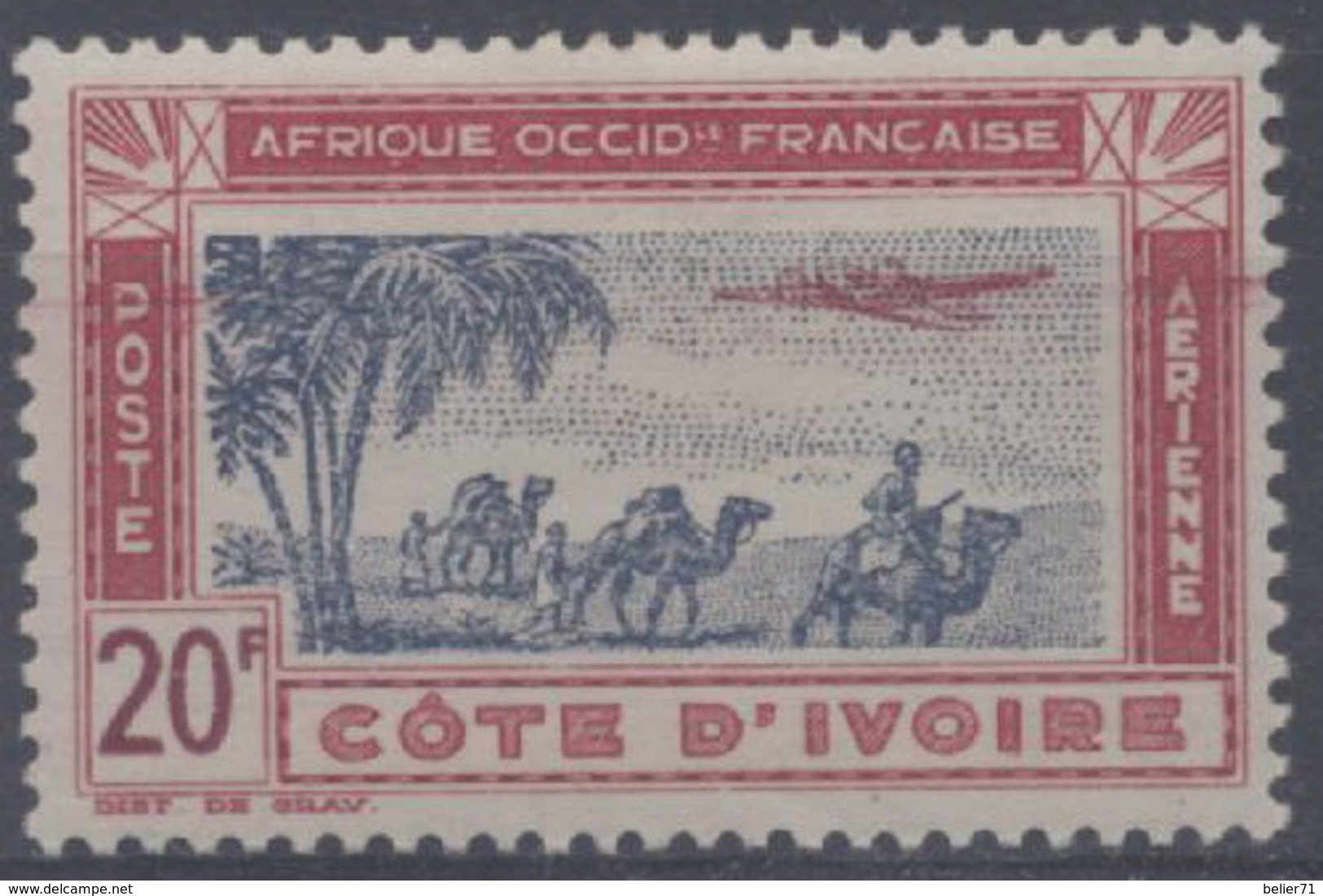 France, Cote D'Ivoire : Poste Aérienne N° 16 X Neuf Avec Trace De Charnière Année 1942 - Neufs