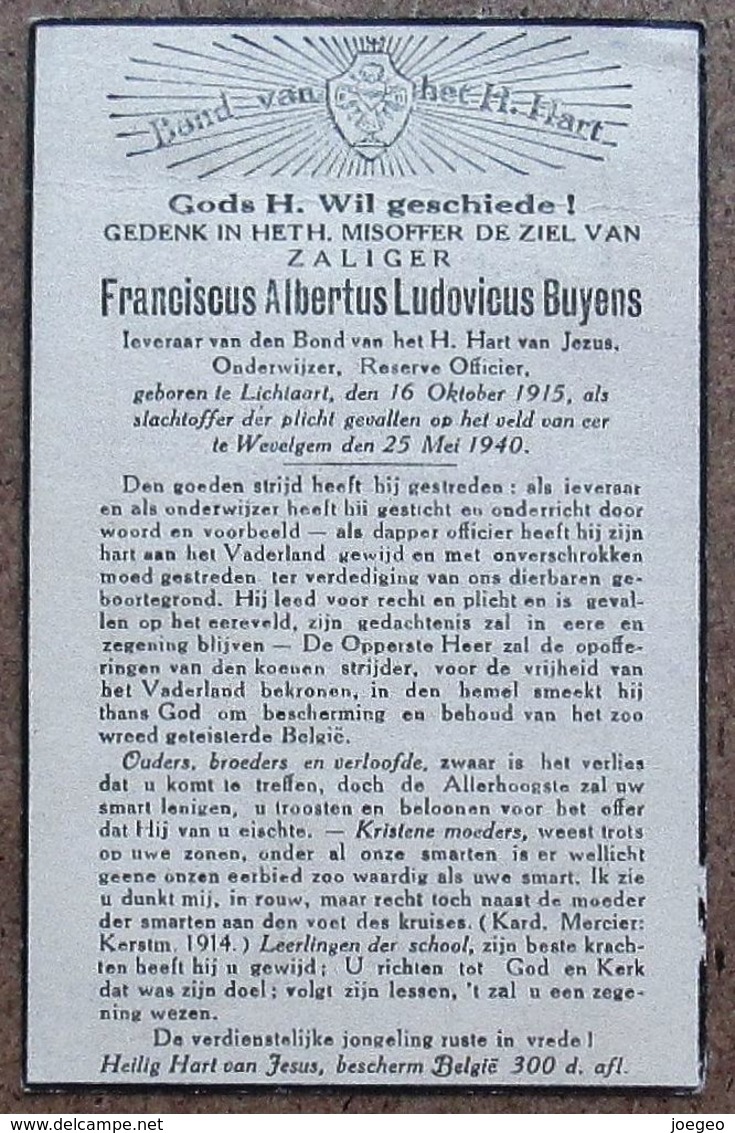 Franciscus Albertus Ludovicus Buyens - Lichtaart 16 Oktober 1915 - Wevelgem 25 Mei 1940 - Décès