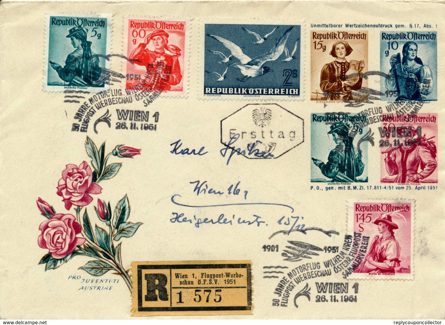 WIEN  1  - 1951 , R-Brief  Flugpost-Werbeschau -  Privatganzsachen-Umschlag Nach Wien - Autres & Non Classés