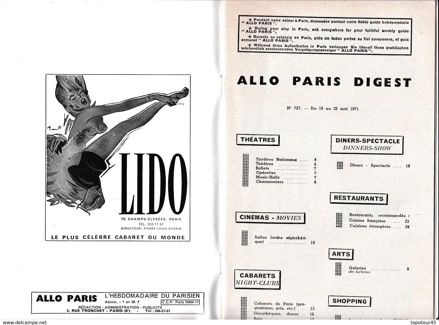 Allo Paris   1971   (32  Pages   Fmt B 5) - Cinéma/Télévision