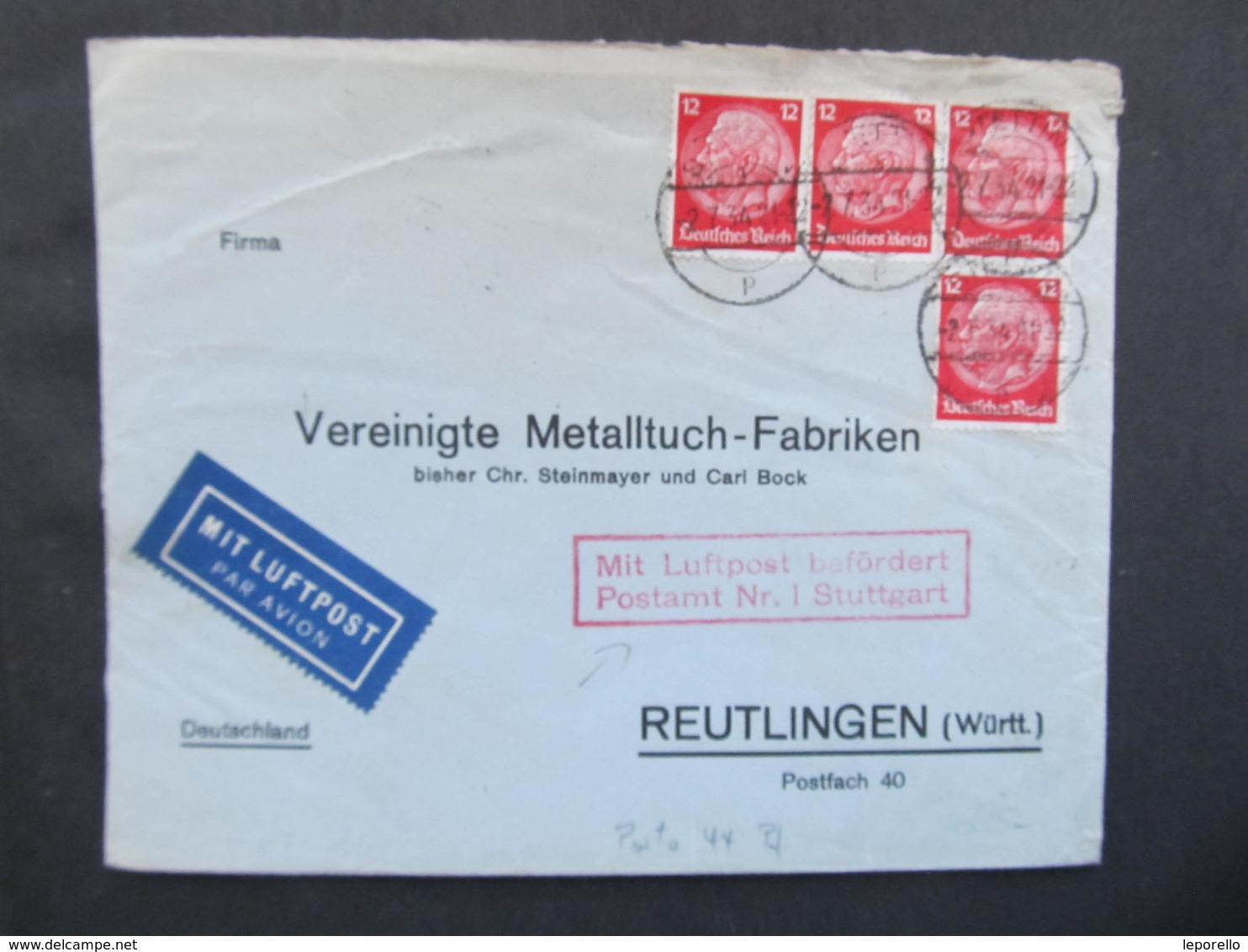 BRIEF Stettin - Reutlingen Luftpost Stuttgart 1934 //  D*37375 - Briefe U. Dokumente