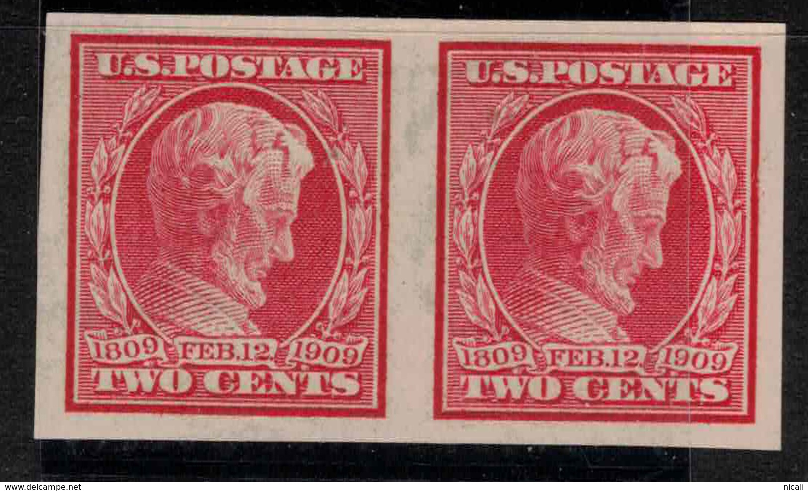 USA 1909 2c Lincoln Imperf Pair SG 375 HM #AXB51 - Unused Stamps