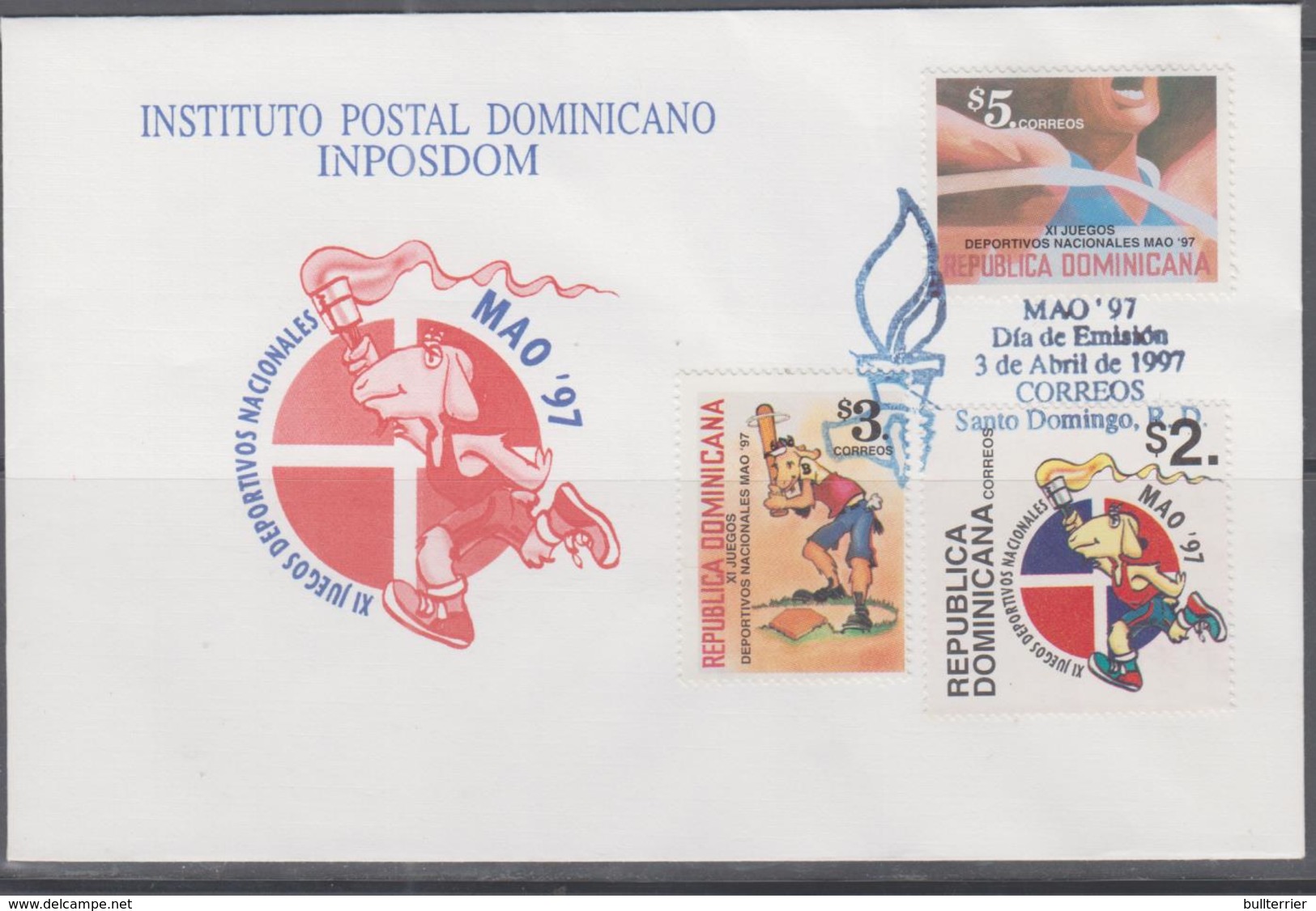 DOMINICAN REP - 1997 - NATIONAL GAMES SET OF 3 INC SPRINTING & BASEBALL  ON ILLUSTRATED FDC - Dominican Republic