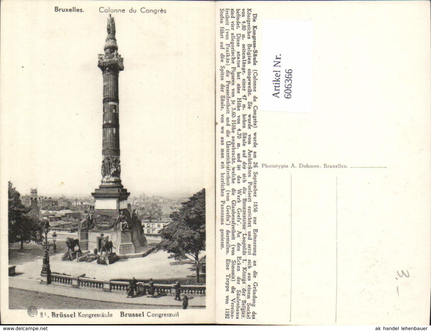 606366,Br&uuml;ssel Bruxelles Colonne Du Congres Kongress&auml;ule - Sonstige & Ohne Zuordnung