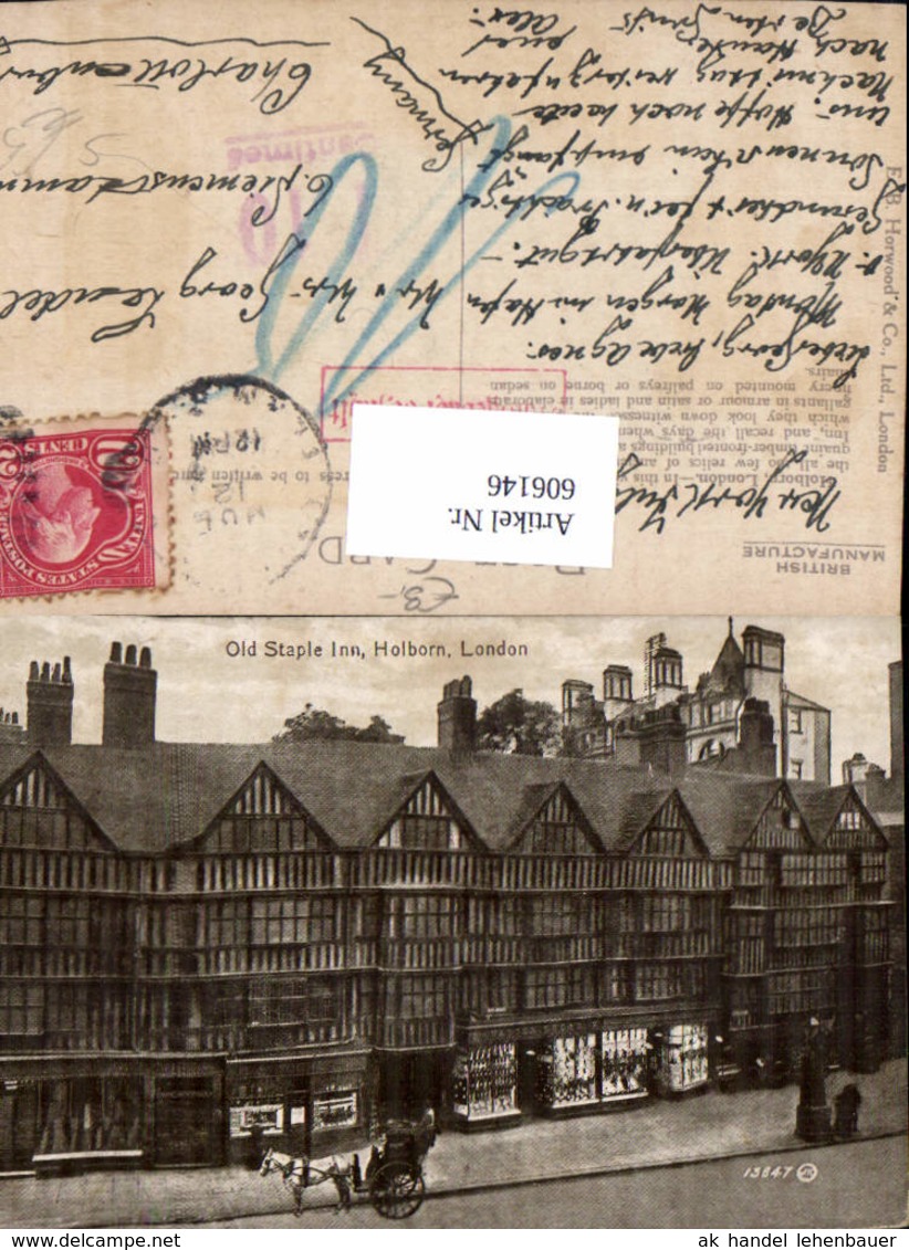 606146,London Old Staple Inn Holborn Kutsche Great Britain Stempel Nachgeb&uuml;hr Bezahlt - Sonstige & Ohne Zuordnung