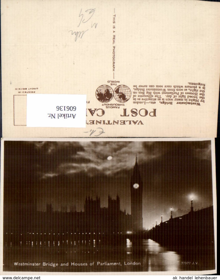 606136,London Westminster Bridge By Night Big Ben Houses Of Parliament Uhr Great Brit - Sonstige & Ohne Zuordnung