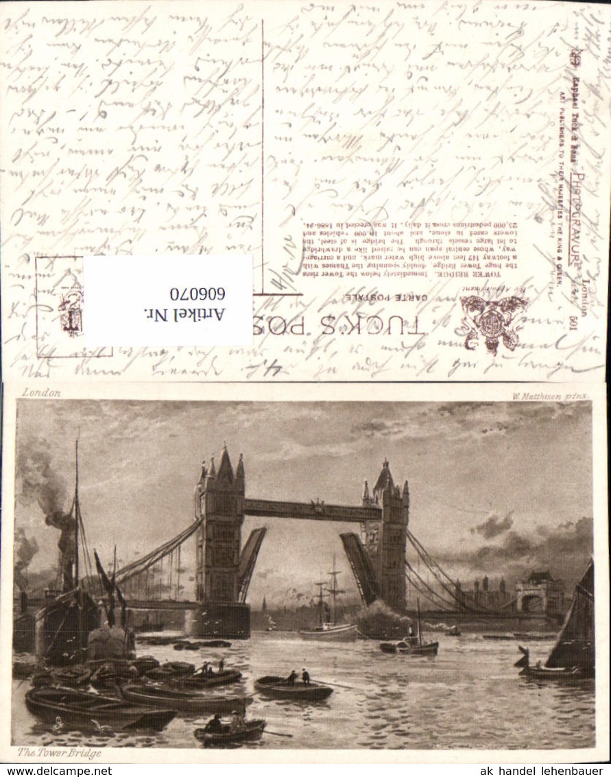 606070,K&uuml;nstler Ak W. Matthison The Tower Bridge Br&uuml;cke London Pub Raphael Tuck Sons - Sonstige & Ohne Zuordnung