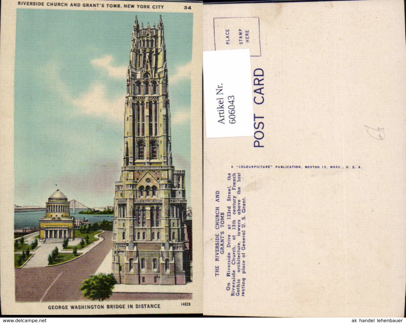 606043,New York City Riverside Church And Grants Tomb Grab Kirche New York - Sonstige & Ohne Zuordnung