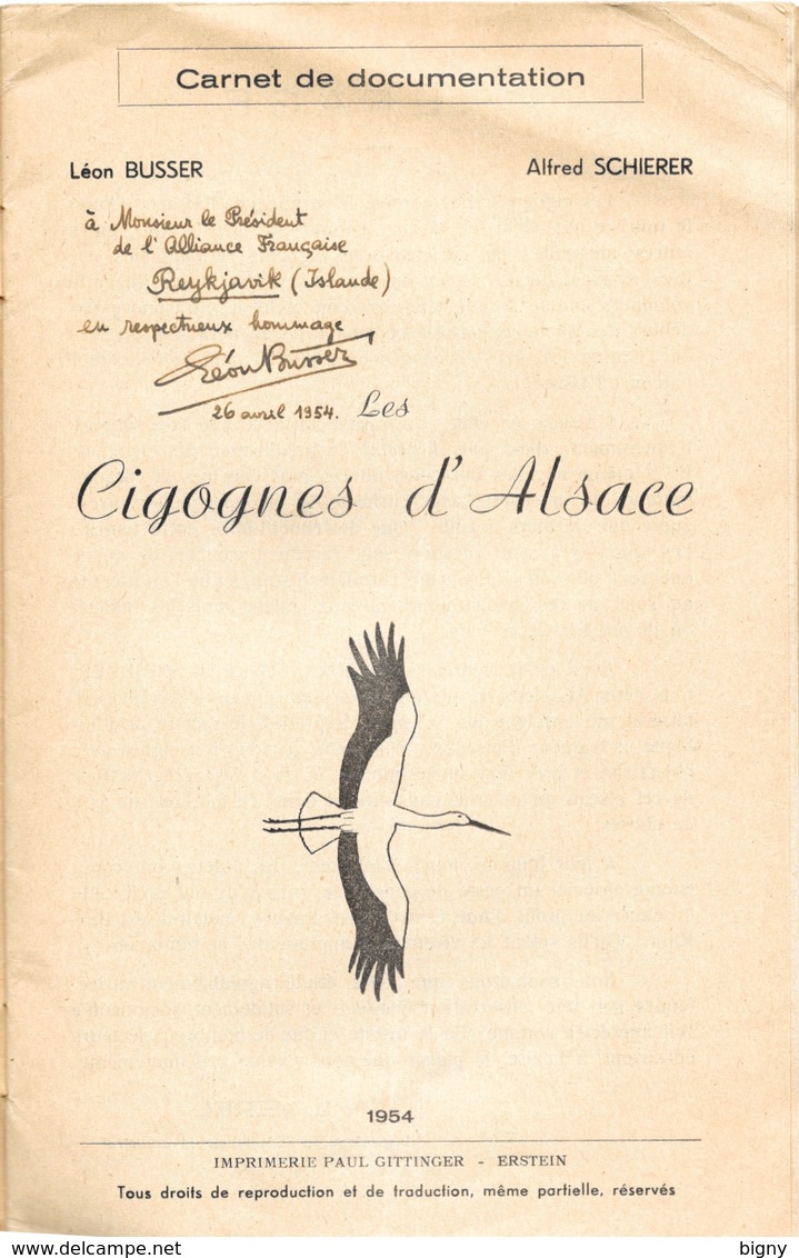 Les CIGOGNES D' ALSACE " ERSTEIN " (67-Bas-Rhin) Dedicacé - Alsace