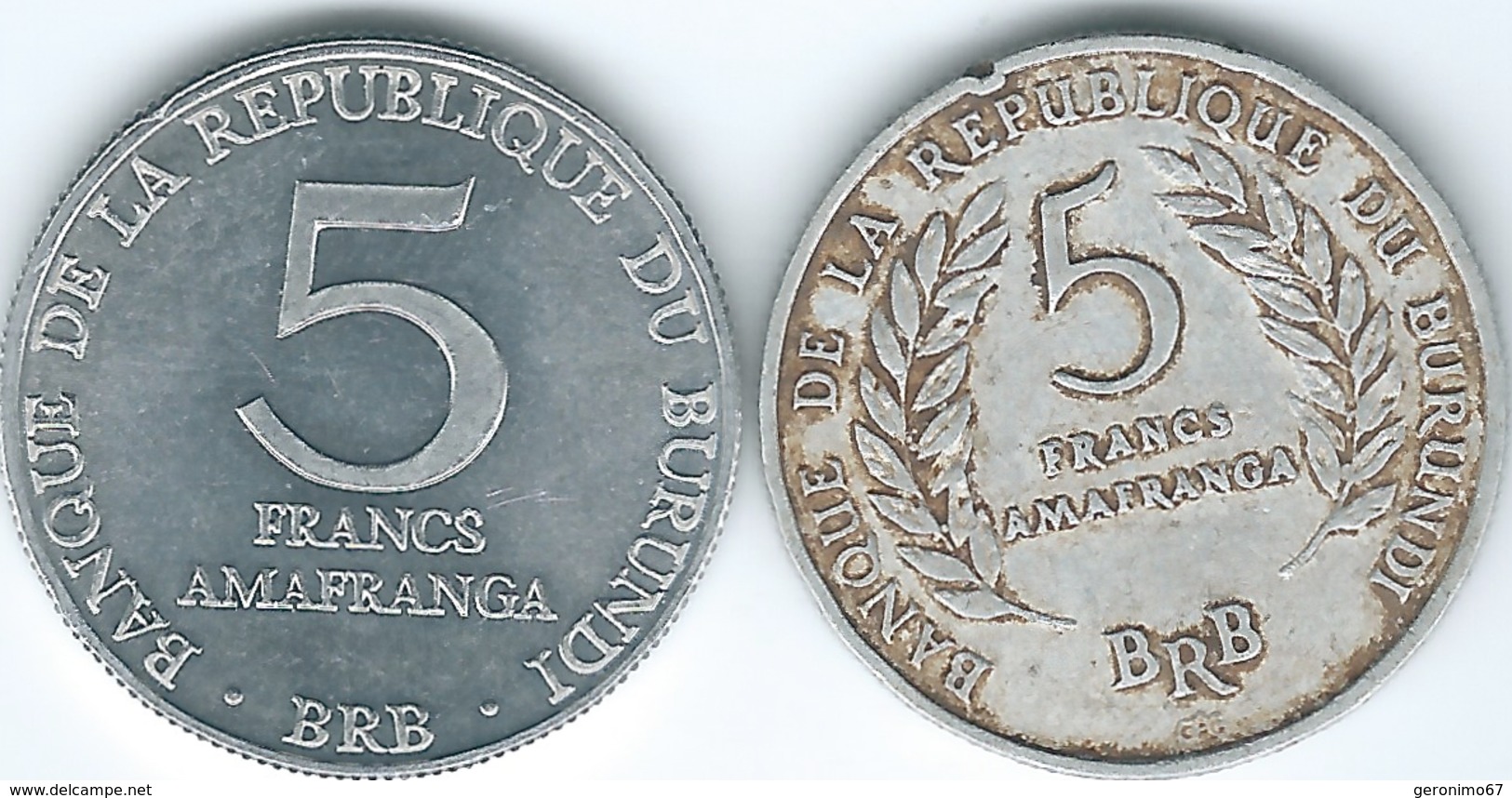 Burundi - 5 Francs - 1968 (KM16) & 1980 (KM20) - Burundi