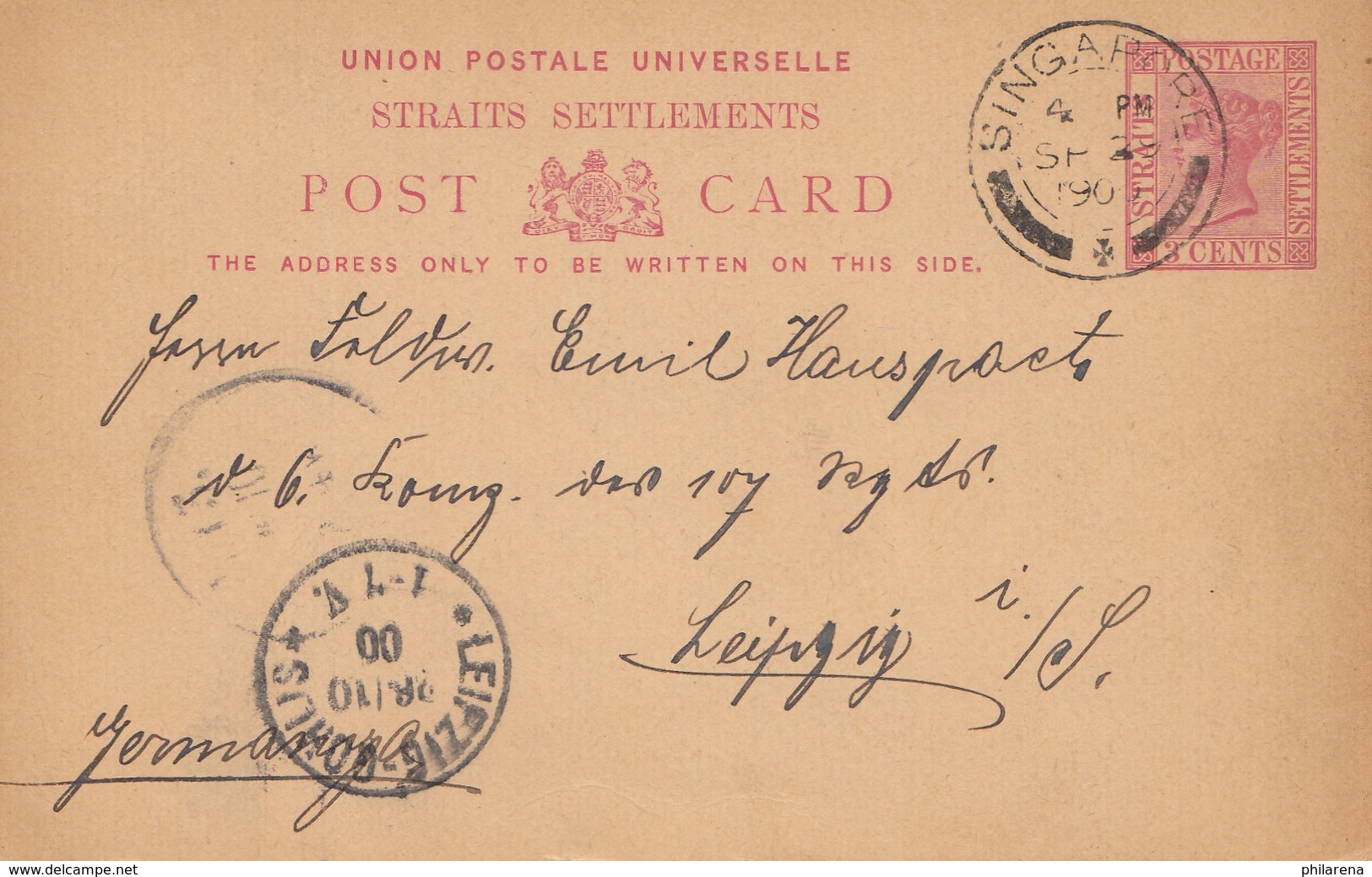 Singapore 1900: Post Card To Leipzig - Singapur (1959-...)