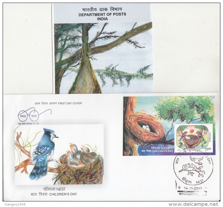 India  2017  Bird Nest  Children Day  MS  Kanpur  FDC  + Plain Brochure  # 10237  D Inde Indien - FDC