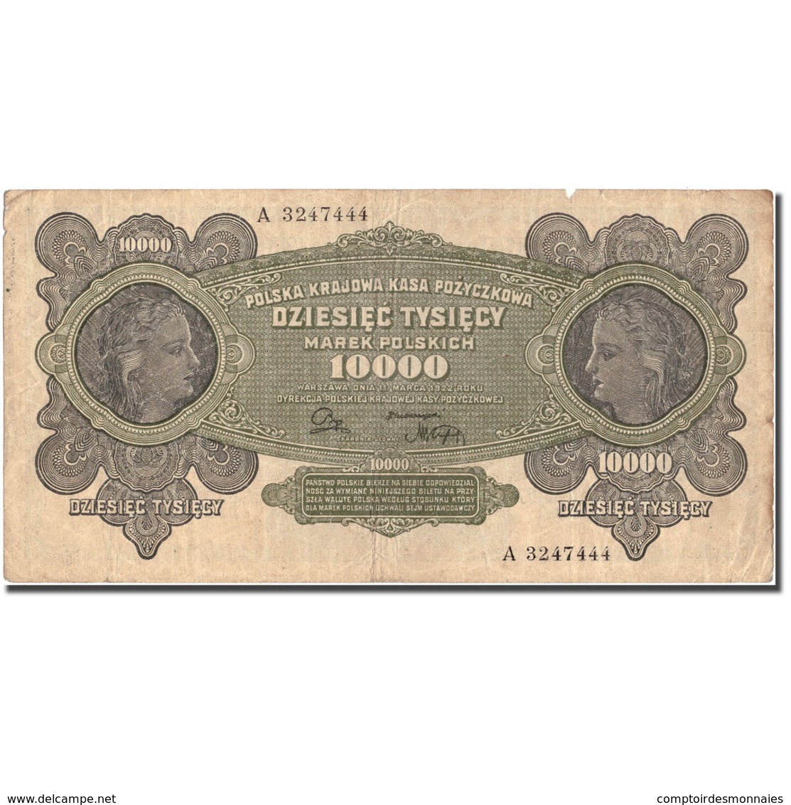 Billet, Pologne, 10,000 Marek, 1922, 1922-03-11, KM:32, TB+ - Pologne