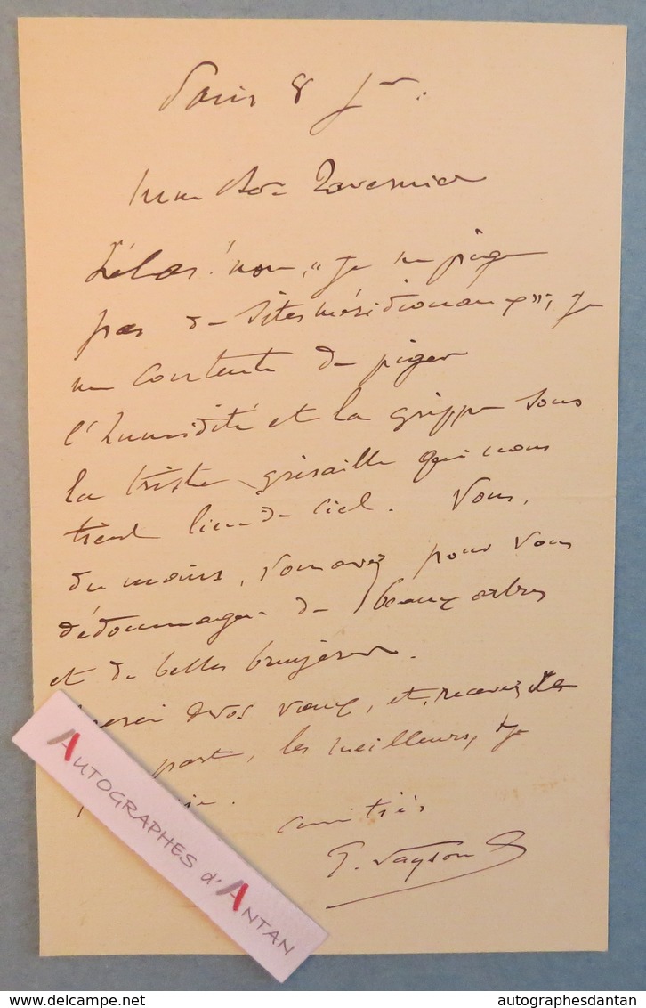 L.A.S Paul VAYSON Peintre & Graveur Né à Gordes Vaucluse Lettre Autographe à Son Cher Tavernier élève De Charles Gleyre - Autres & Non Classés