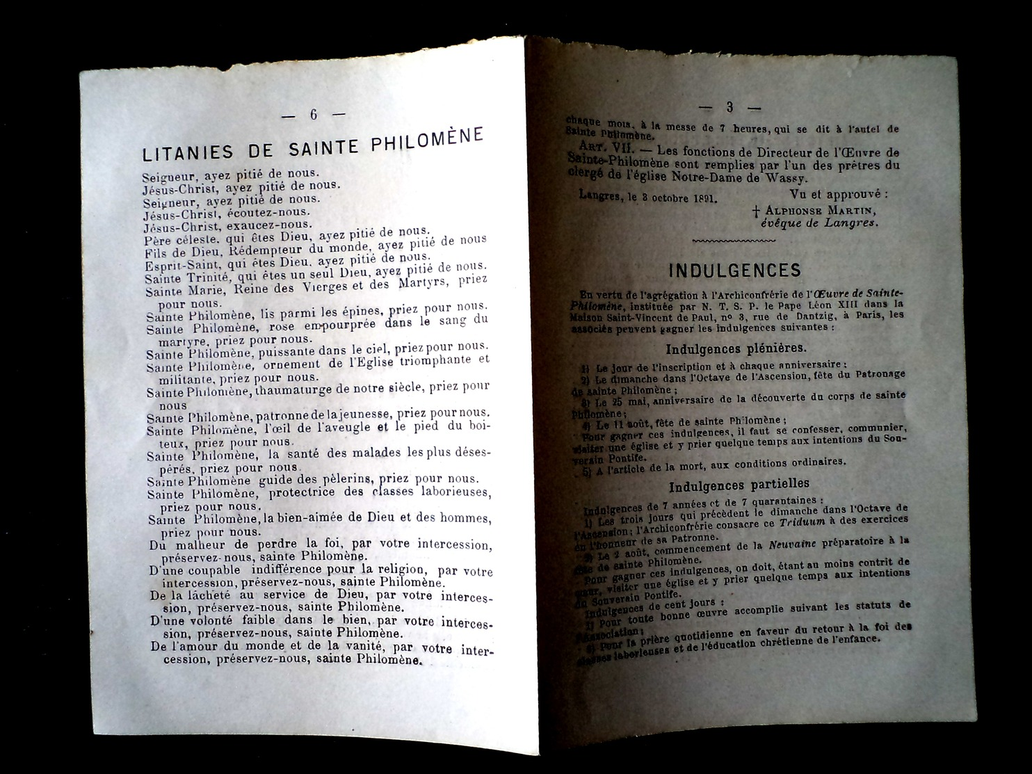 Wassy archiconfrérie Saint Philomène fin 19ème Petit feuillet de 8 pages Bon état général Frais de port en courrier suiv