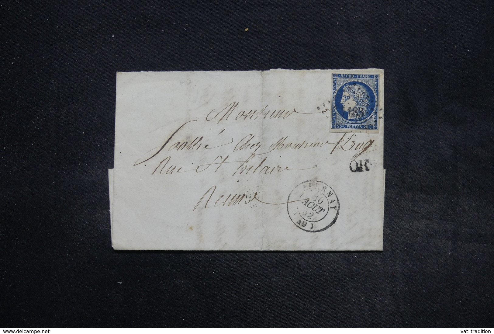 FRANCE - Lettre De Epernay Pour Reims En 1852 , Affranchissement Cérès 25ct , Cachet OR - L 27146 - 1849-1876: Période Classique