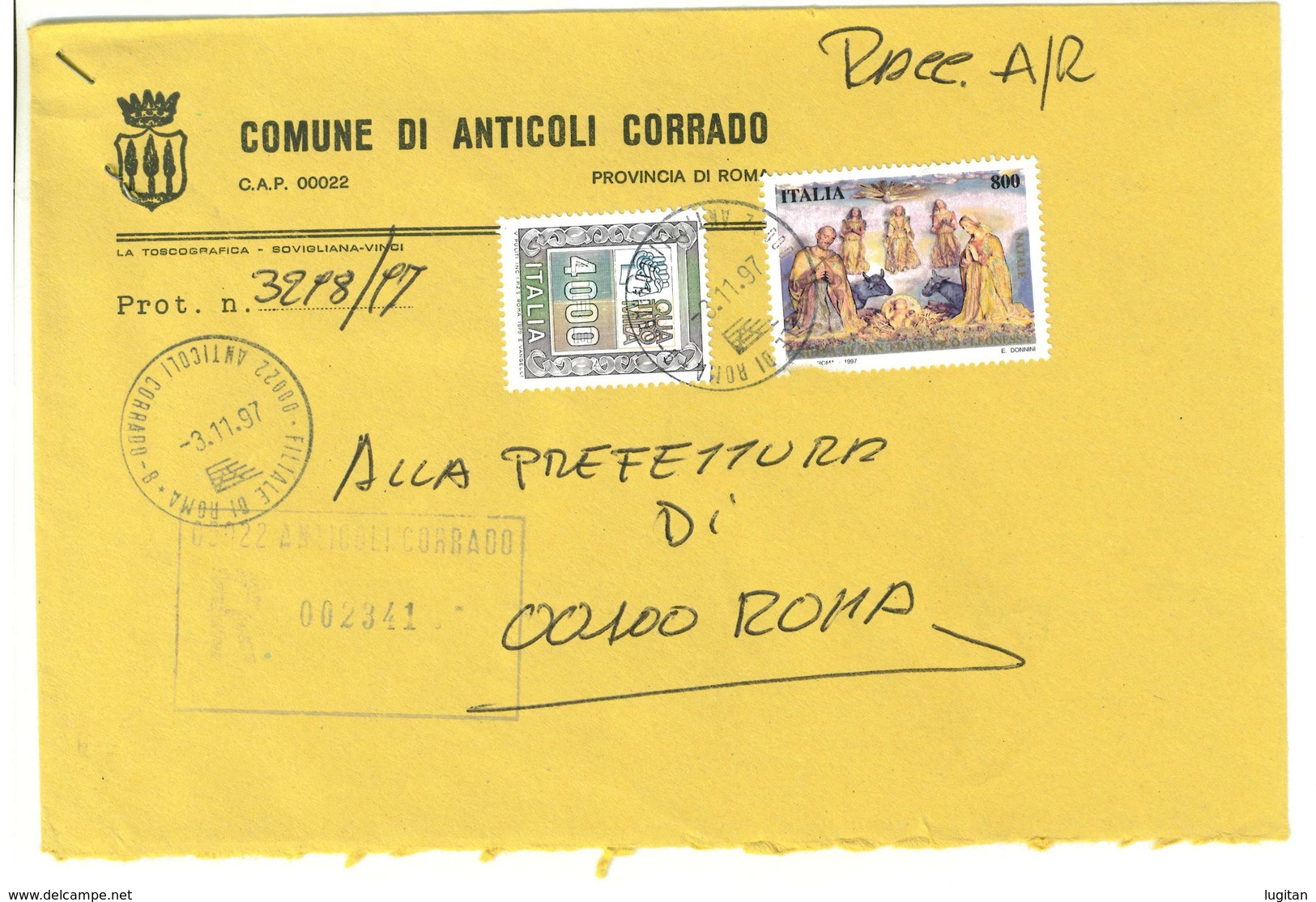 ANTICOLI CORRADO  00022 PROV. RM - ANNO 1997  - R  - TEMATICA COMUNI D'ITALIA - STORIA POSTALE - Macchine Per Obliterare (EMA)