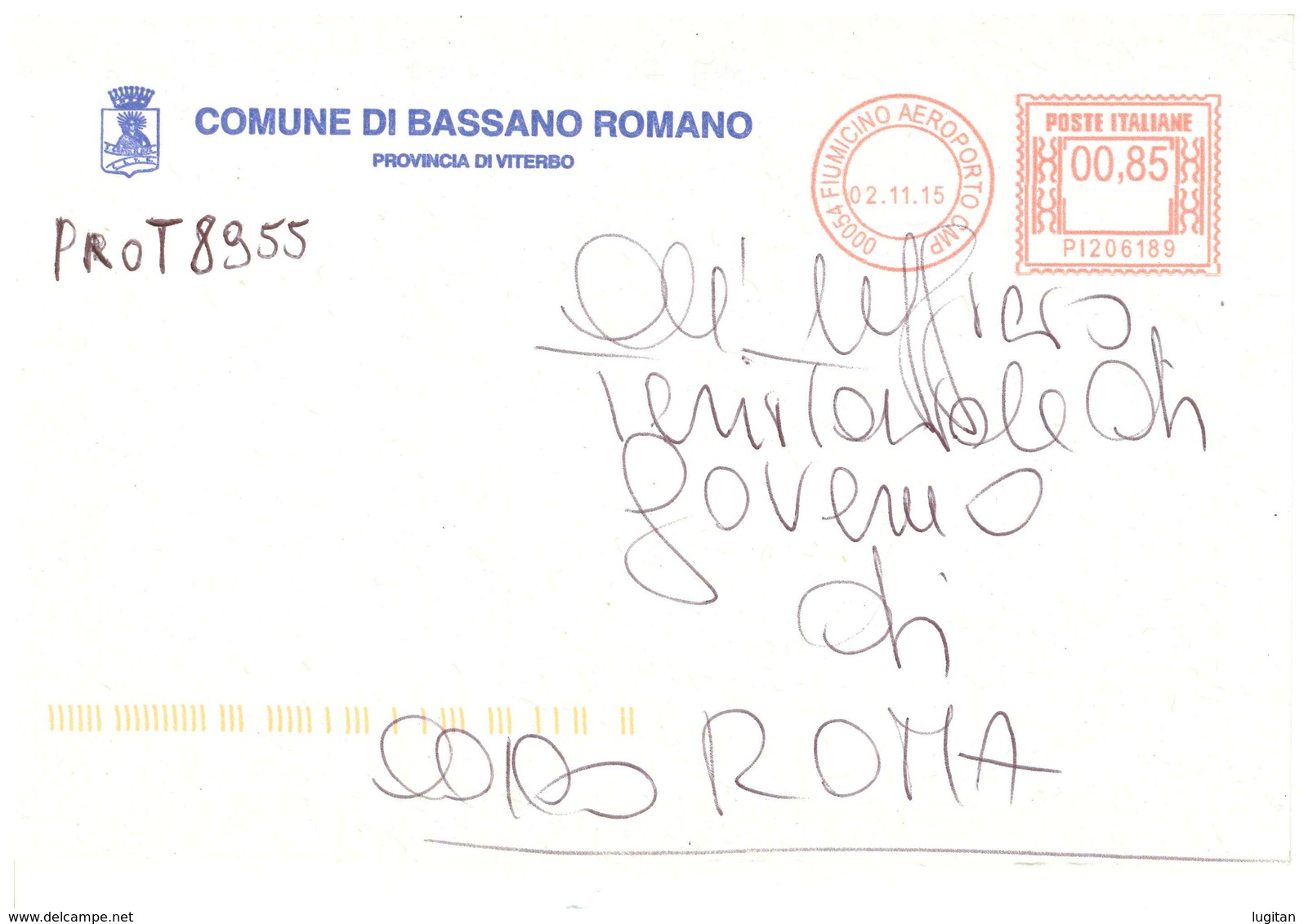 BASSANO ROMANO  01030 PROV. VT - ANNO 2015  - AMR  - TEMATICA COMUNI D'ITALIA - STORIA POSTALE - Macchine Per Obliterare (EMA)