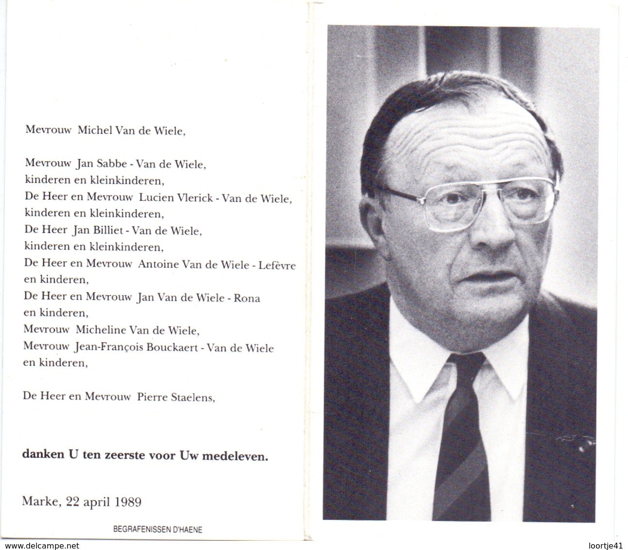 Devotie - Doodsprentje Overlijden - Priester Doctor Professor Joseph Van De Wiele - Marke 1923 - Kortrijk 1989 - Obituary Notices