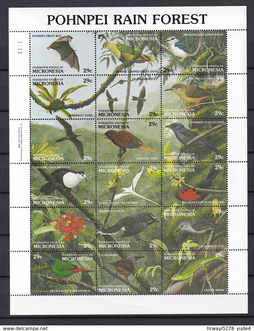 Micronesia 1991, Birds Complete Set In Sheet, MNH. Cv 16 Euro - Micronesia