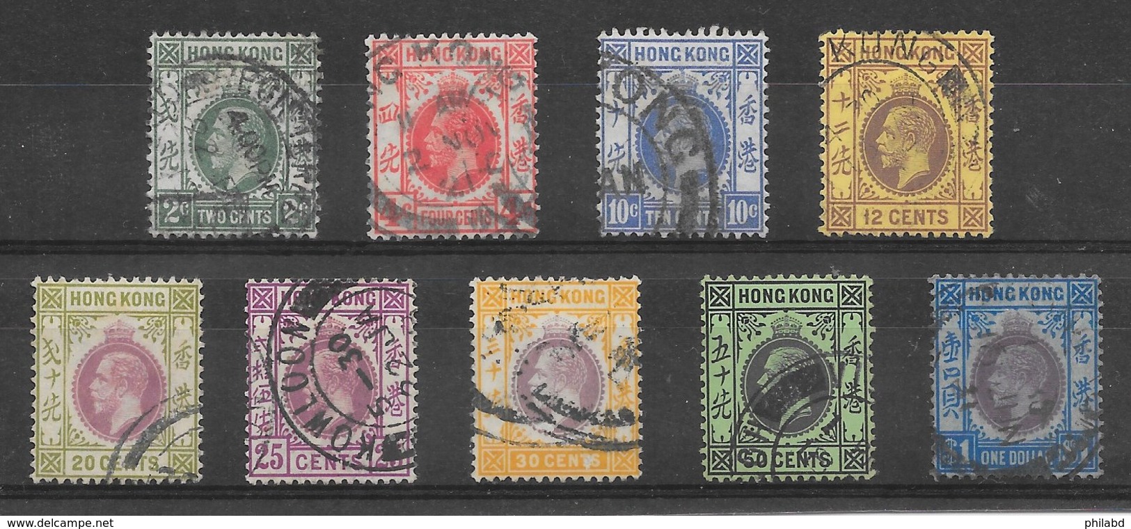 Hong Kong N°119, 120, 12 à 128 (filigrane Ca Multiple, Dentelé 14) 1921-1933 O - Oblitérés