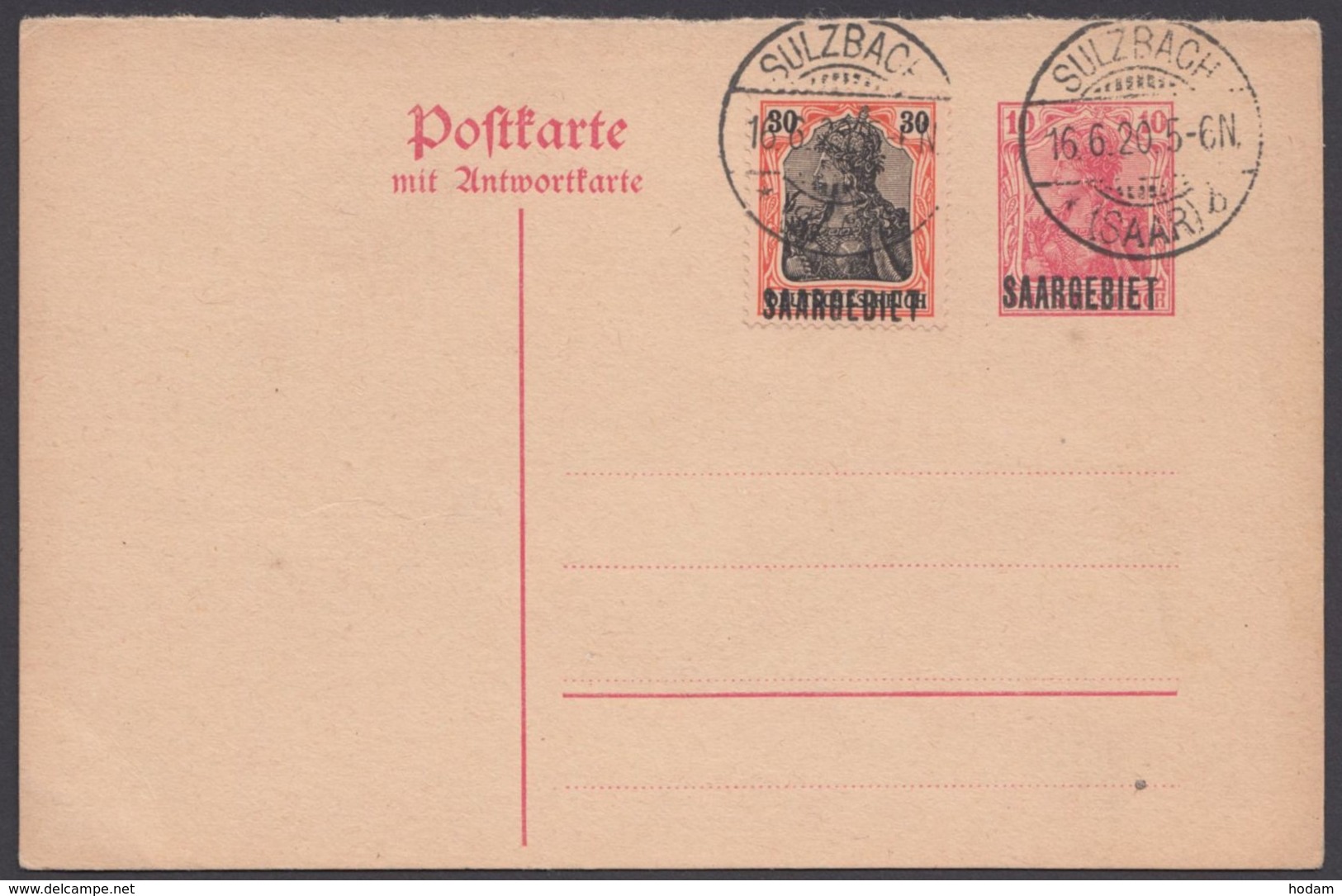P 5 F, Blanko "Sulzbach", 16.6.20 Mit Zusatzfrankatur 36 - Enteros Postales
