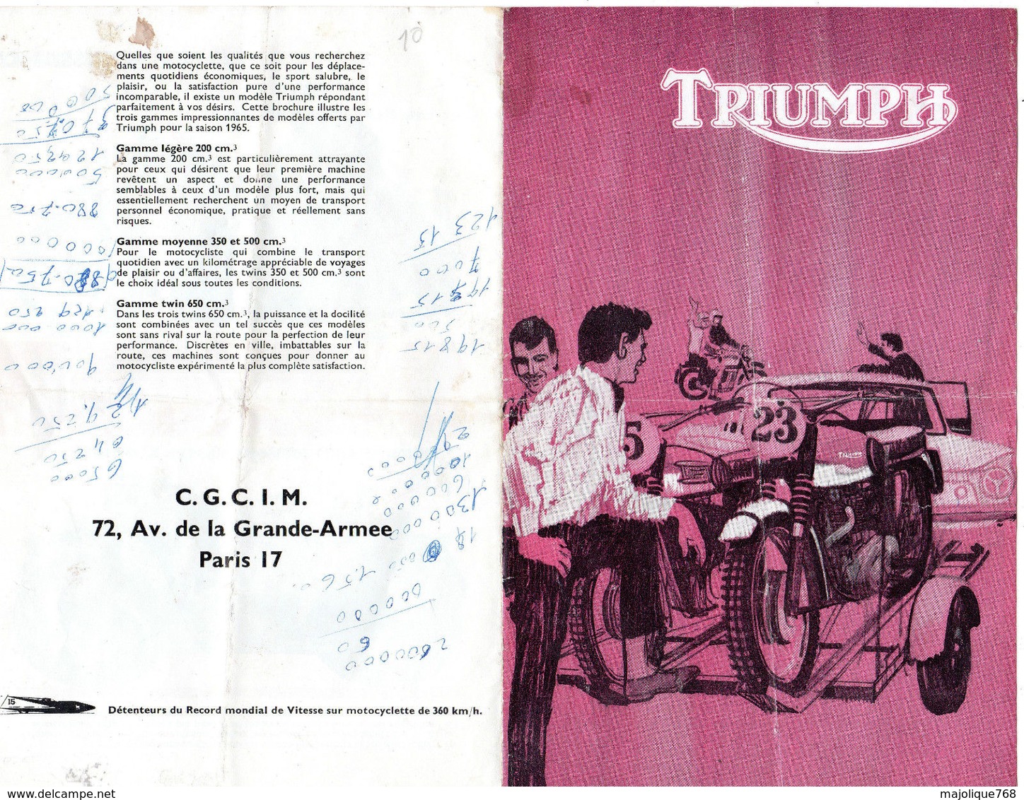 Catalogue Dépliant - Motos Triumph Publié Au Moi De Septembre 1964, état Moyen - Moto