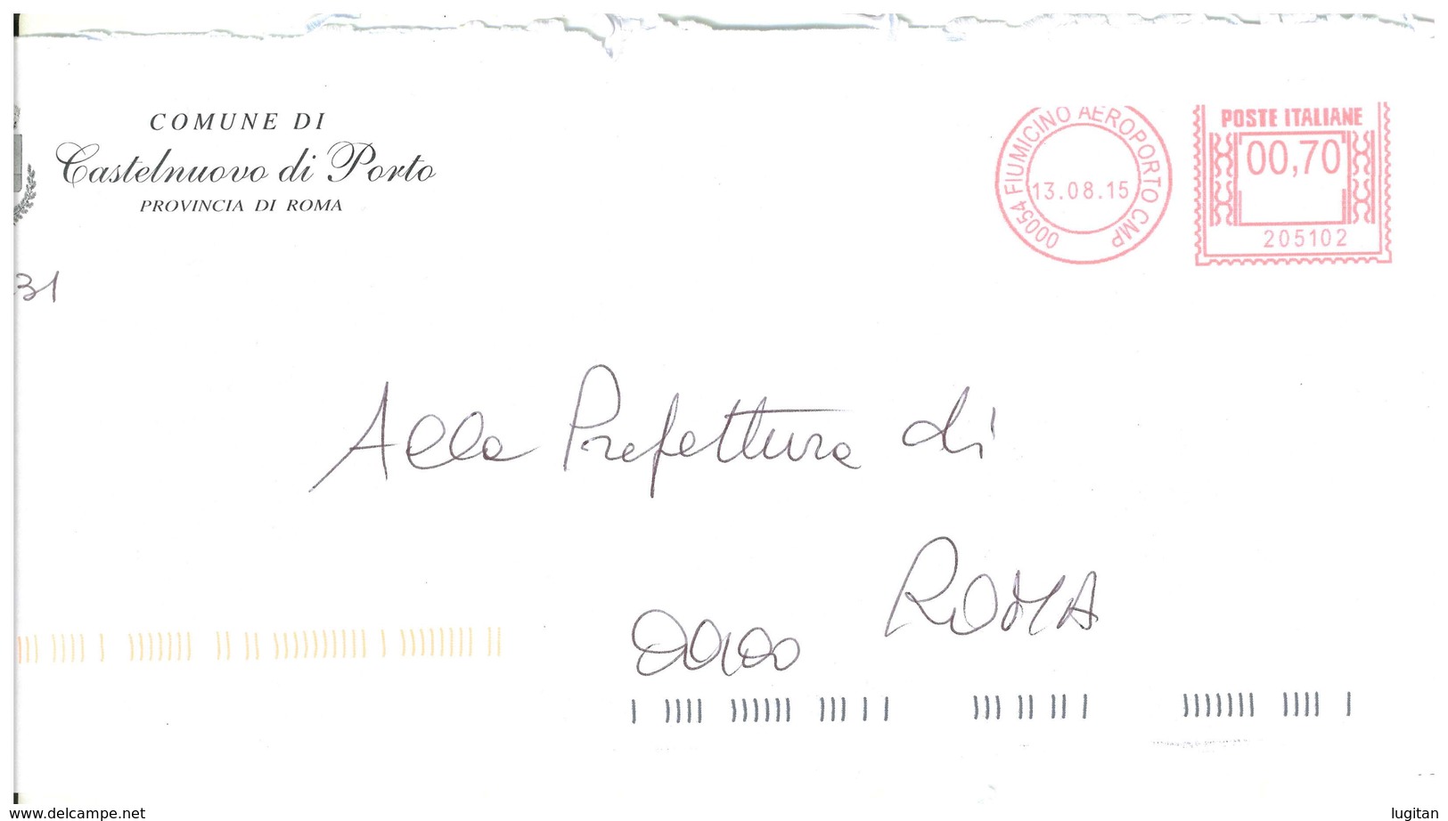 CASTELNUOVO DI PORTO 00054 PROV. RM - ANNO 2015  - AMR  - TEMATICA COMUNI D'ITALIA - STORIA POSTALE - Macchine Per Obliterare (EMA)