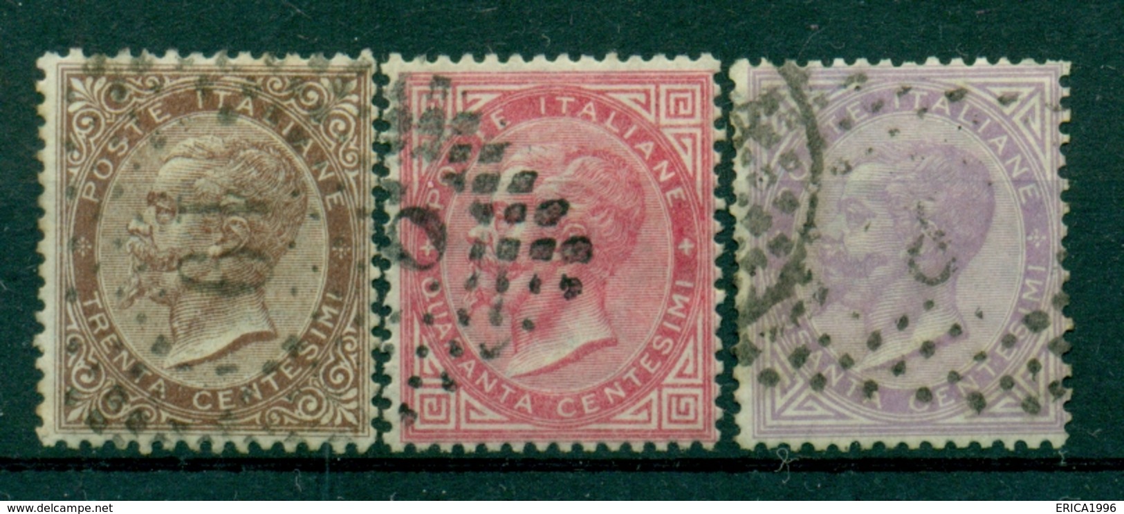 V8367 ITALIA REGNO 1863 VEII 30, 40, 60 C. Usati, Tiratura Torino (?), Ottime Condizioni (MF) - Usati