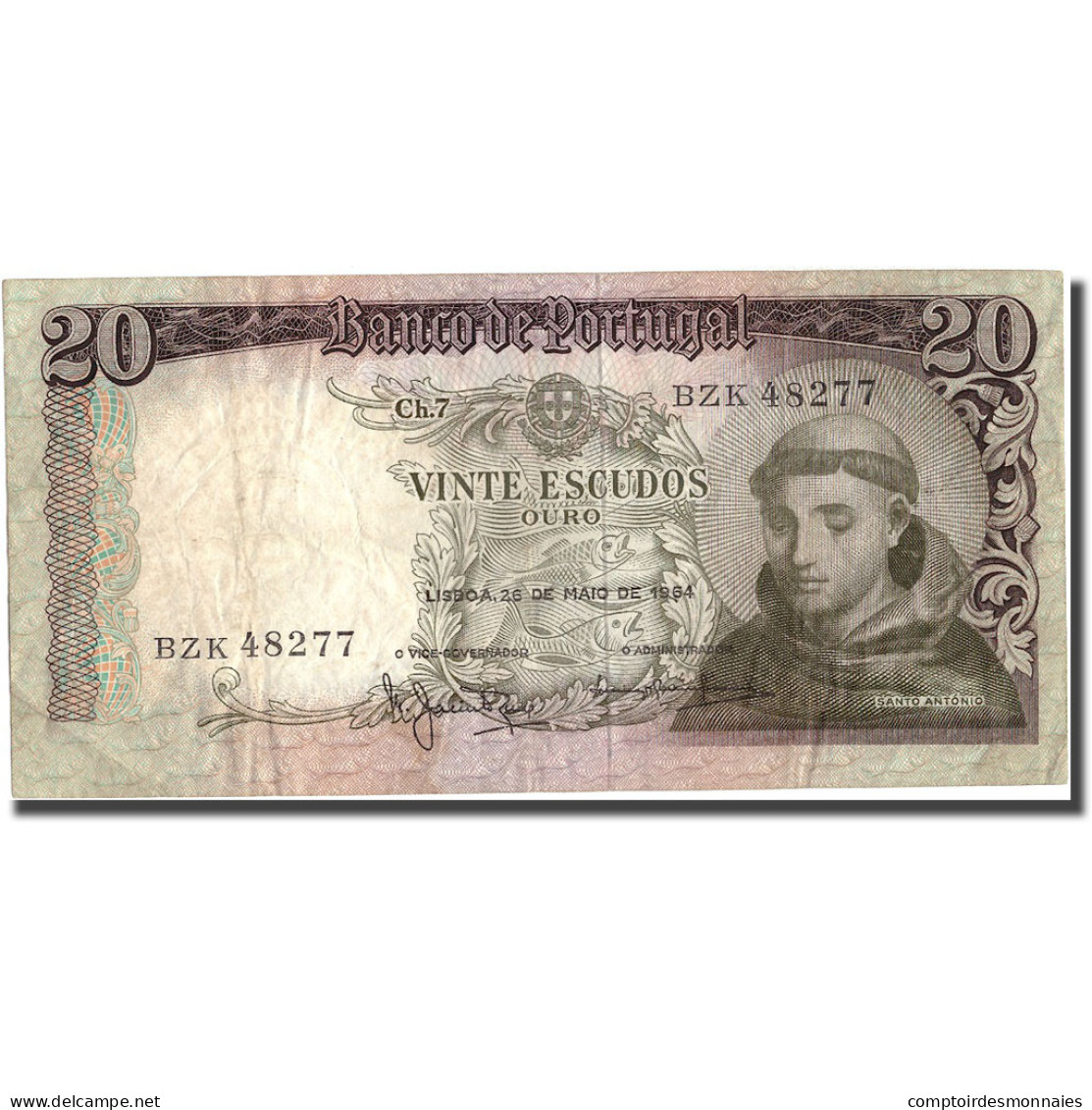 Billet, Portugal, 20 Escudos, 1964, 1964-05-26, KM:167b, TTB - Portugal