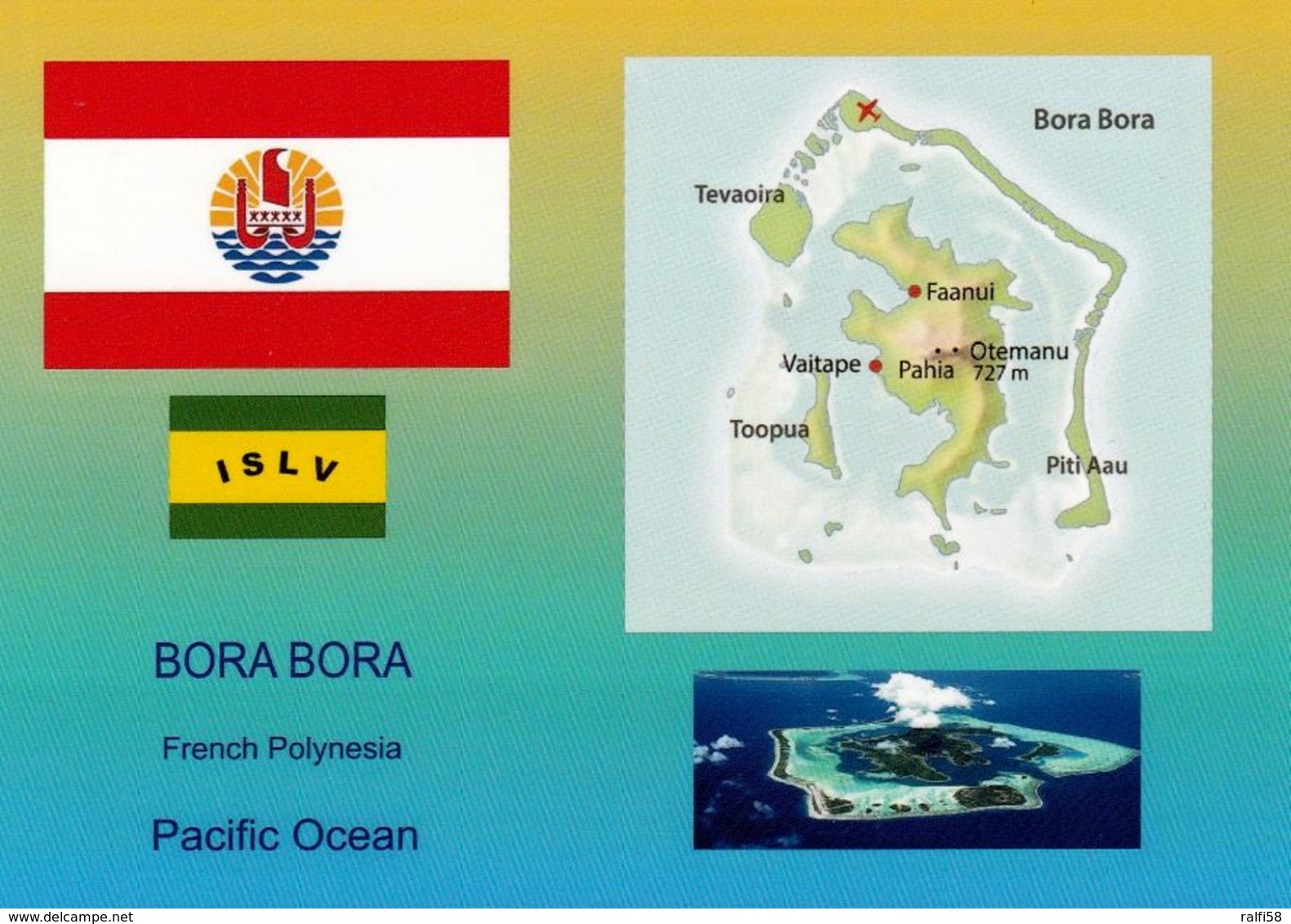 1 AK Französisch-Polynesien Bora Bora * Flagge, Landkarte, Wappen Und Eine Ansicht Von Bora Bora * - Französisch-Polynesien